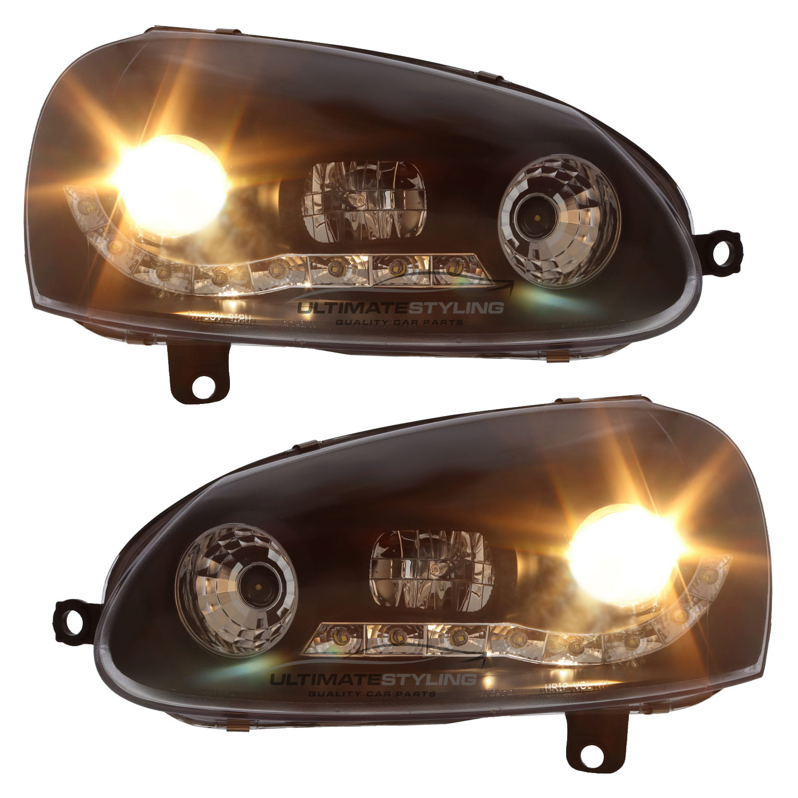 VW Golf Mk5 2003-2009 and Jetta 2006-2011 Upgrade Headlights Black Inner LED DRL Projector Xenon Look
