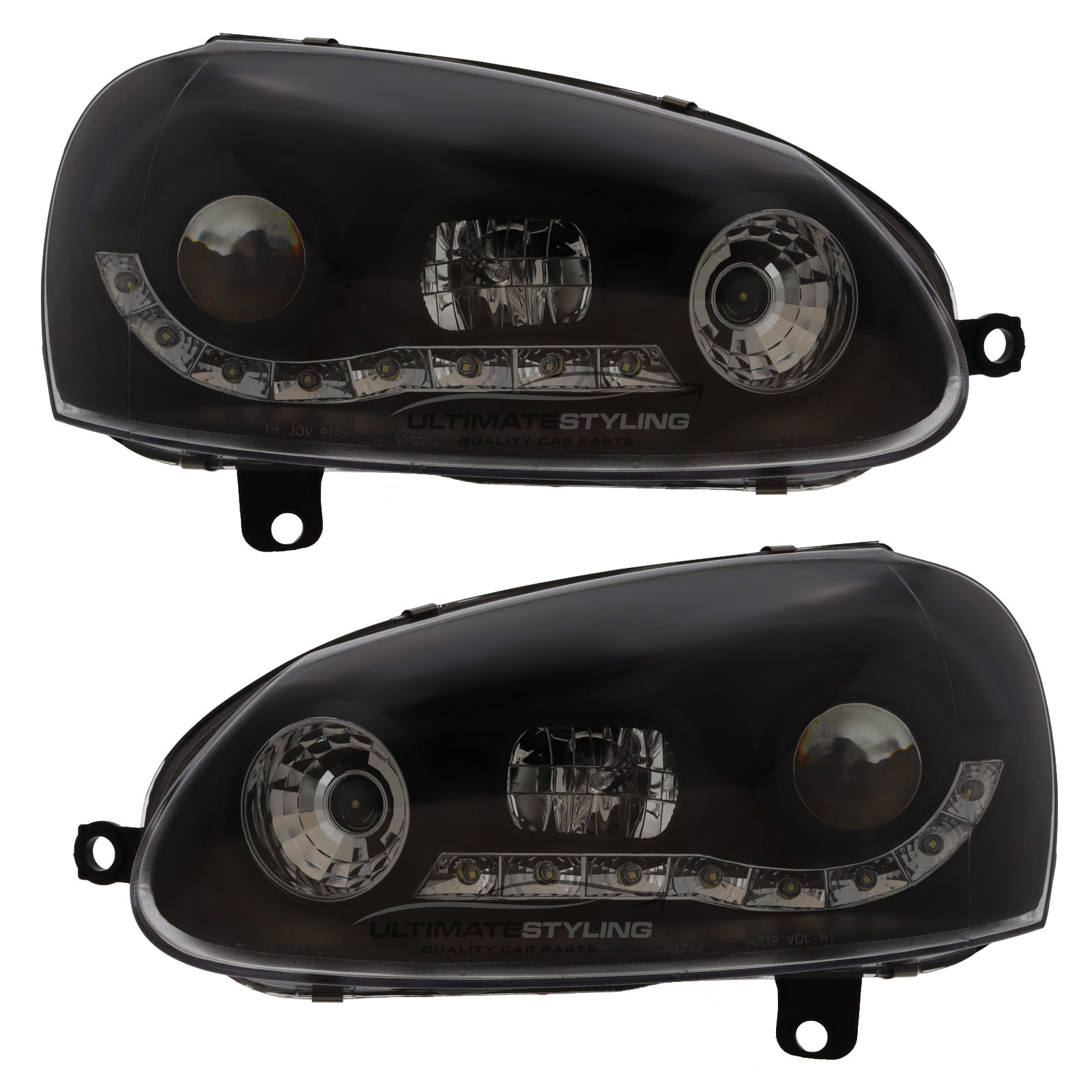 VW Golf Mk5 2003-2009 and Jetta 2006-2011 Upgrade Headlights Black Inner LED DRL Projector Xenon Look