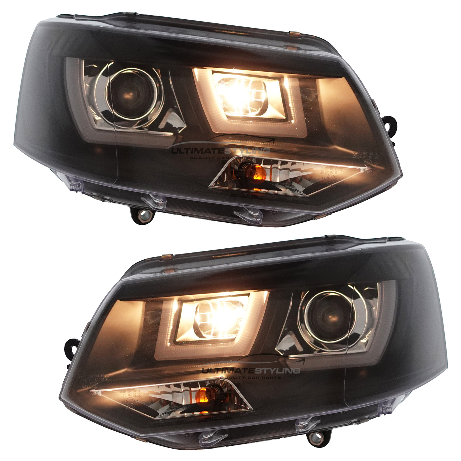 VW Transporter T5.1 2010-2015 Upgrade Headlights LED Lightbar DRL Black Inner Projector Xenon Look