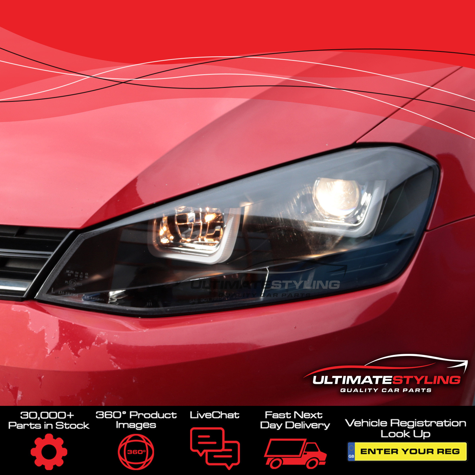 VW Golf Mk7 VII 2012-2017 Upgrade Headlights Black Inner LED U Lightbar DRL Projector Xenon Look