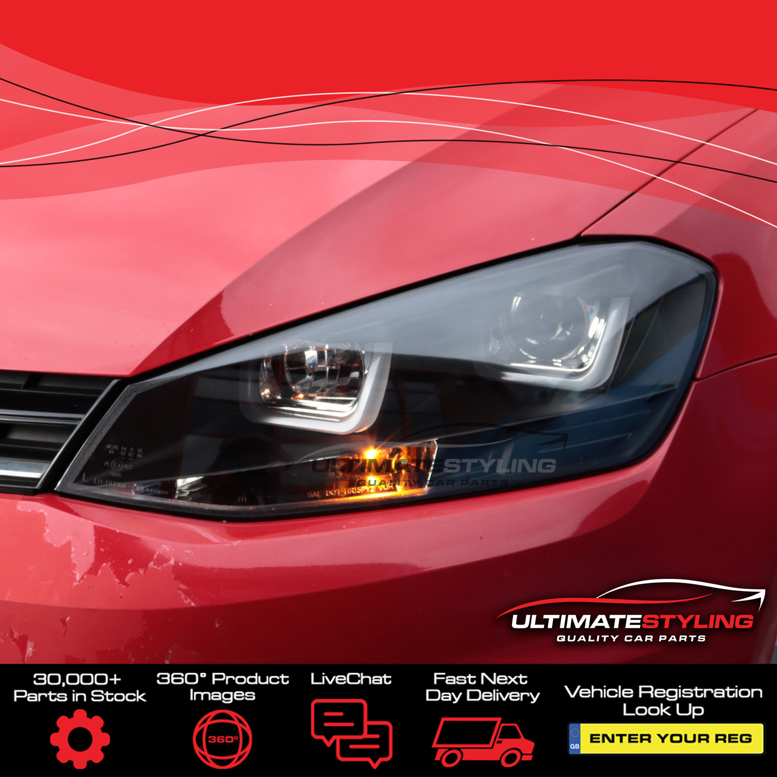 VW Golf Mk7 VII 2012-2017 Upgrade Headlights Black Inner LED U Lightbar DRL Projector Xenon Look