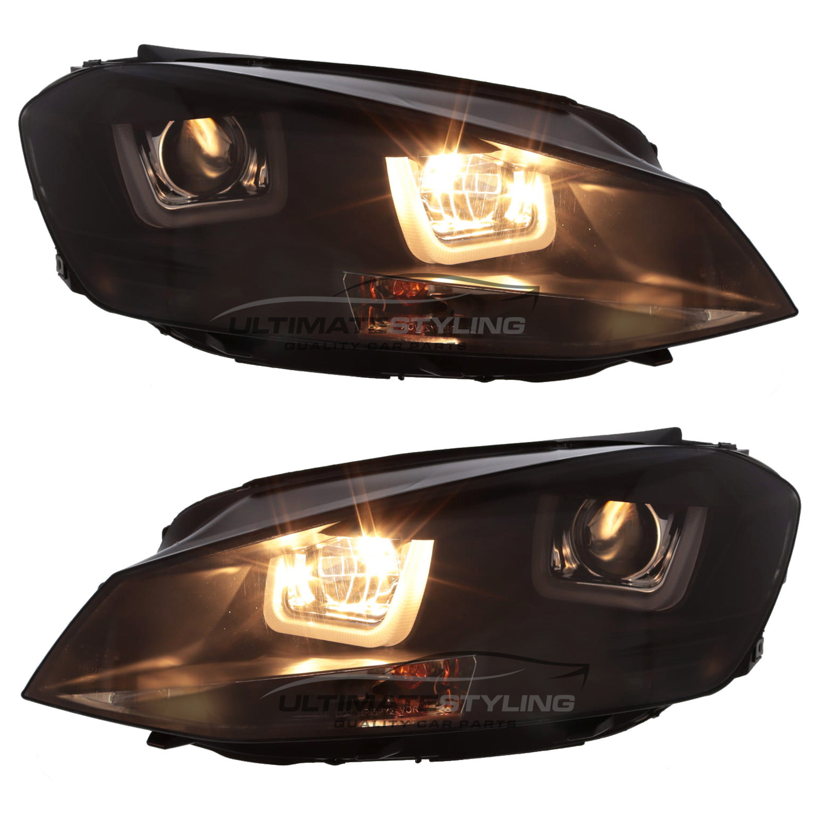VW Golf Mk7 VII 2012-2017 Upgrade Headlights Black Inner LED U Lightbar DRL Projector Xenon Look