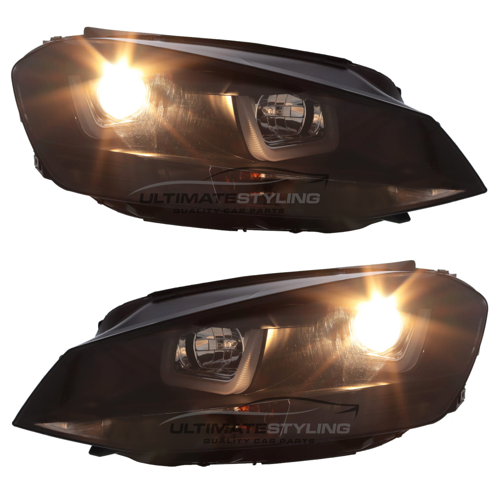VW Golf Mk7 VII 2012-2017 Upgrade Headlights Black Inner LED U Lightbar DRL Projector Xenon Look