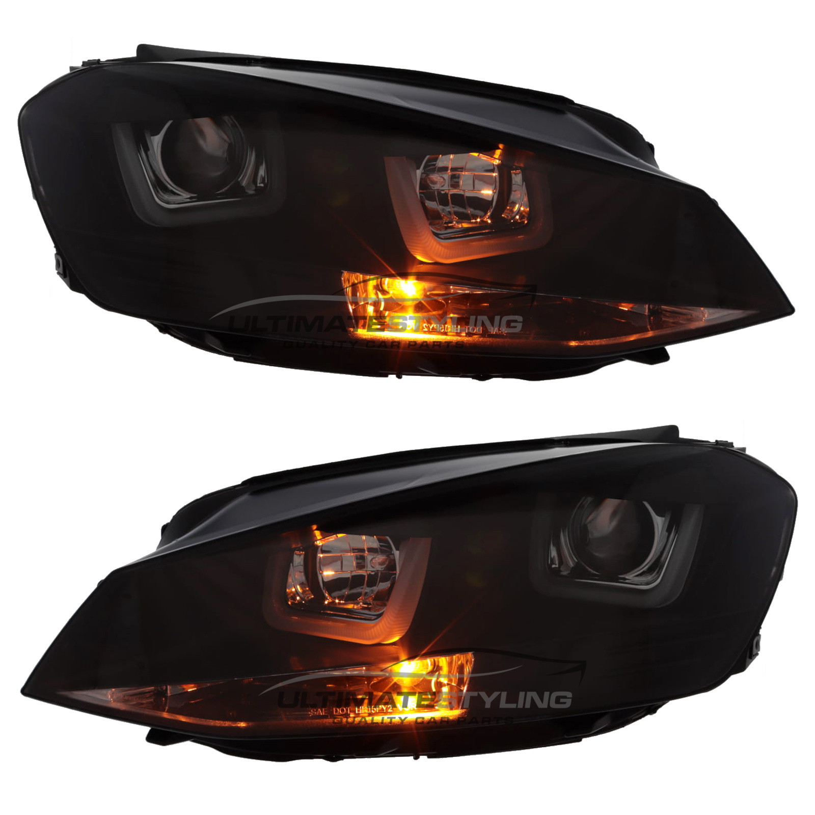 VW Golf Mk7 VII 2012-2017 Upgrade Headlights Black Inner LED U Lightbar DRL Projector Xenon Look
