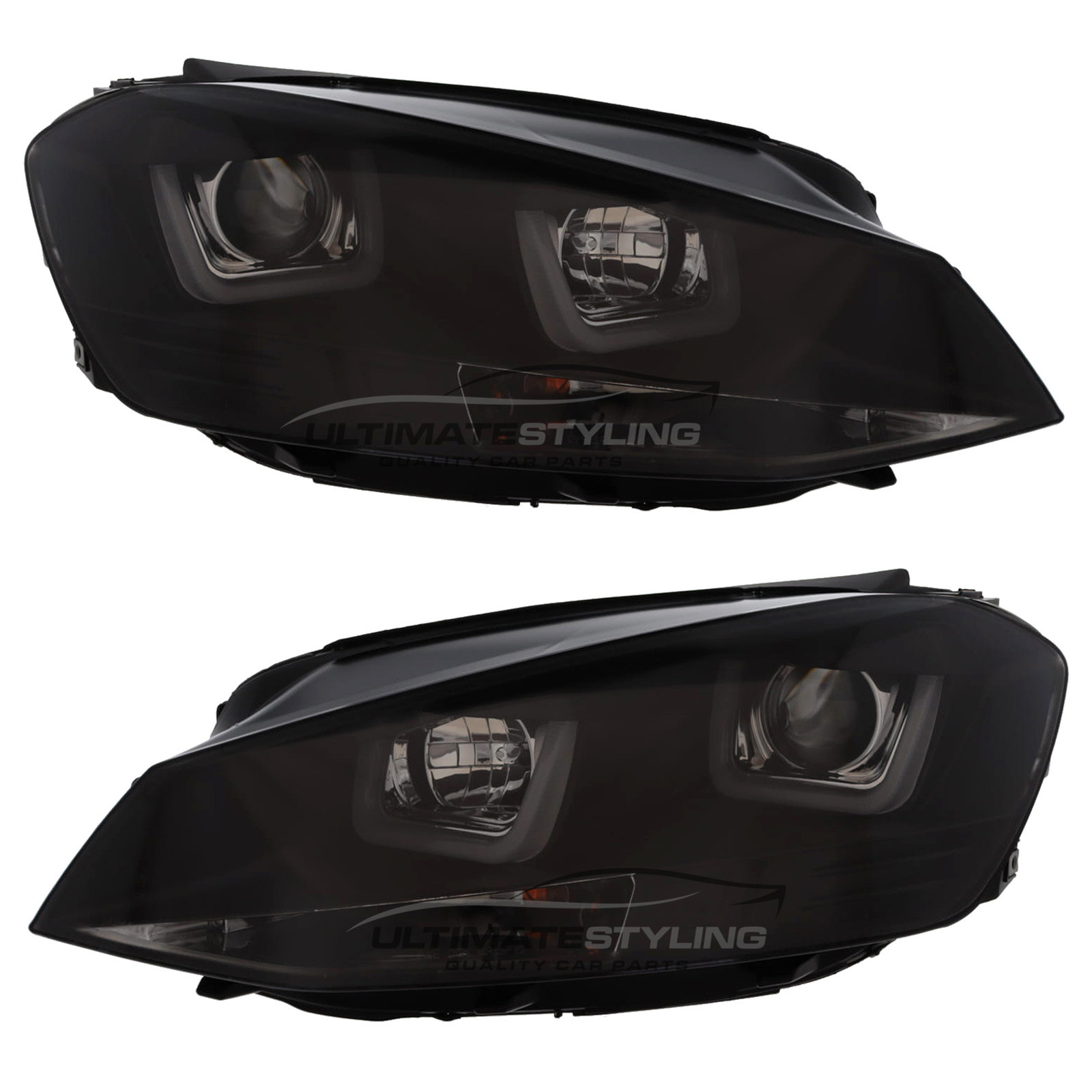 VW Golf Mk7 VII 2012-2017 Upgrade Headlights Black Inner LED U Lightbar DRL Projector Xenon Look