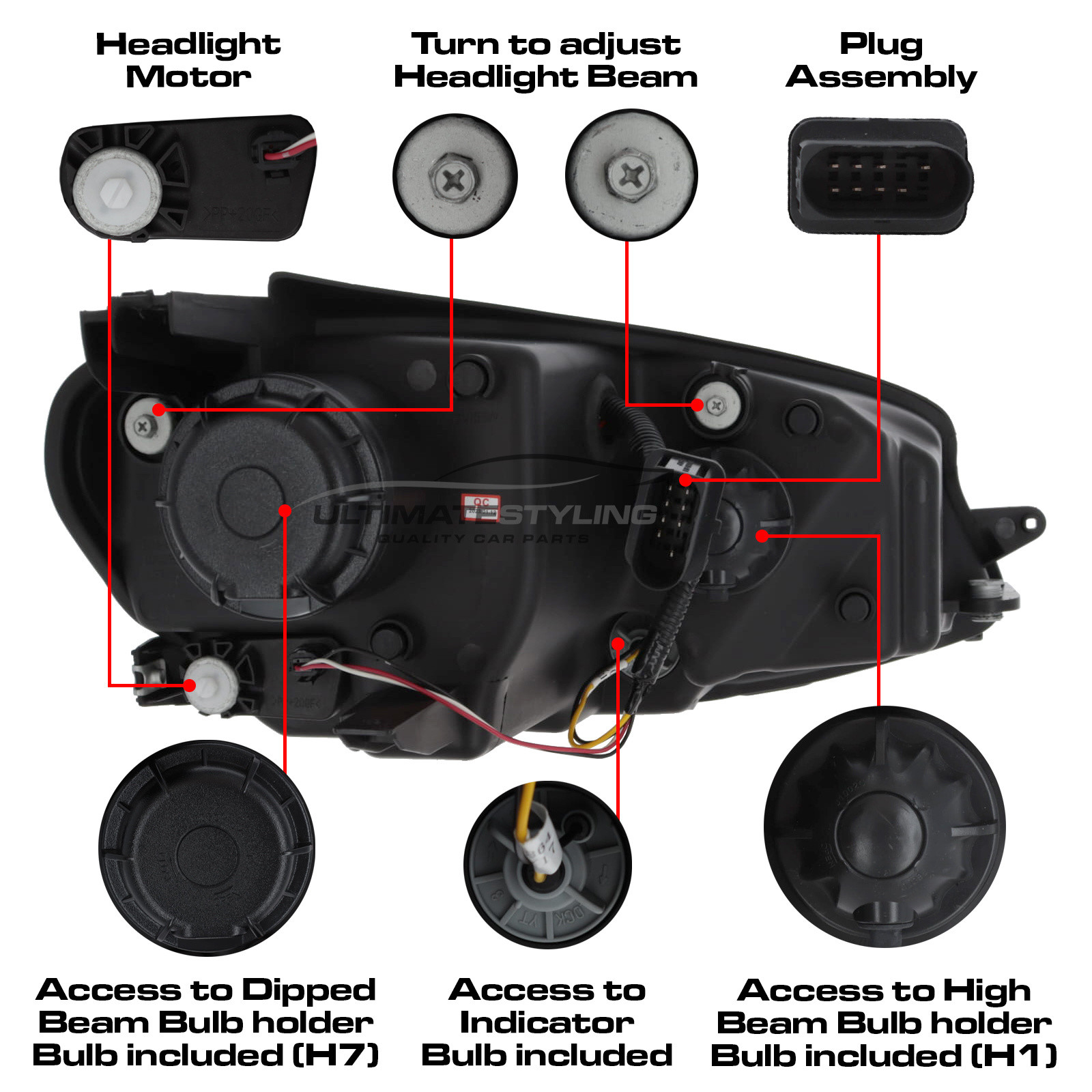 VW Golf Mk7 VII 2012-2017 Upgrade Headlights Black Inner LED U Lightbar DRL Projector Xenon Look