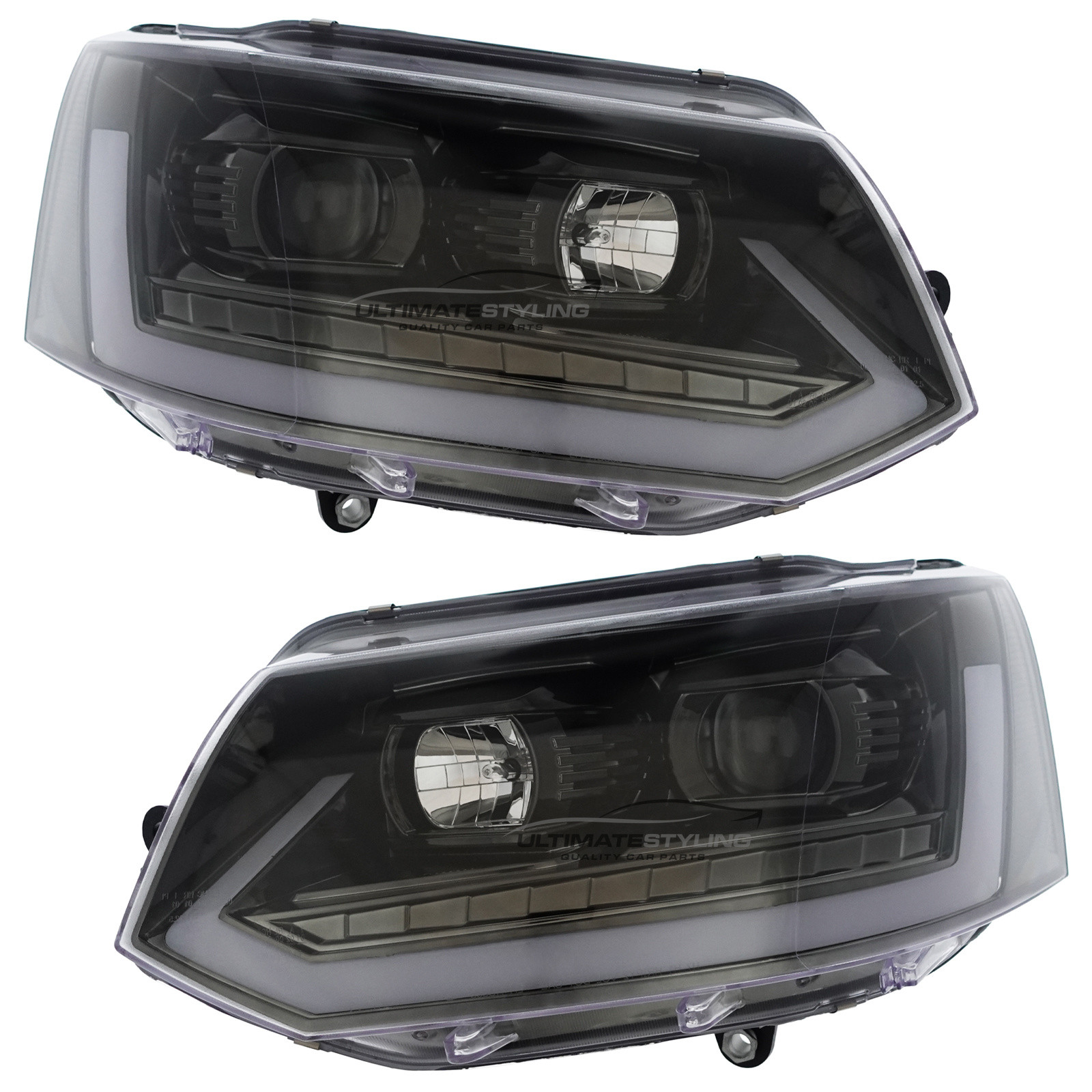 VW Transporter T5.1 2010-2015 Upgrade Headlights T6 Look Gloss Black Inner LED Lightbar DRL with LED Dynamic Sequential Indicators Projector Xenon Look