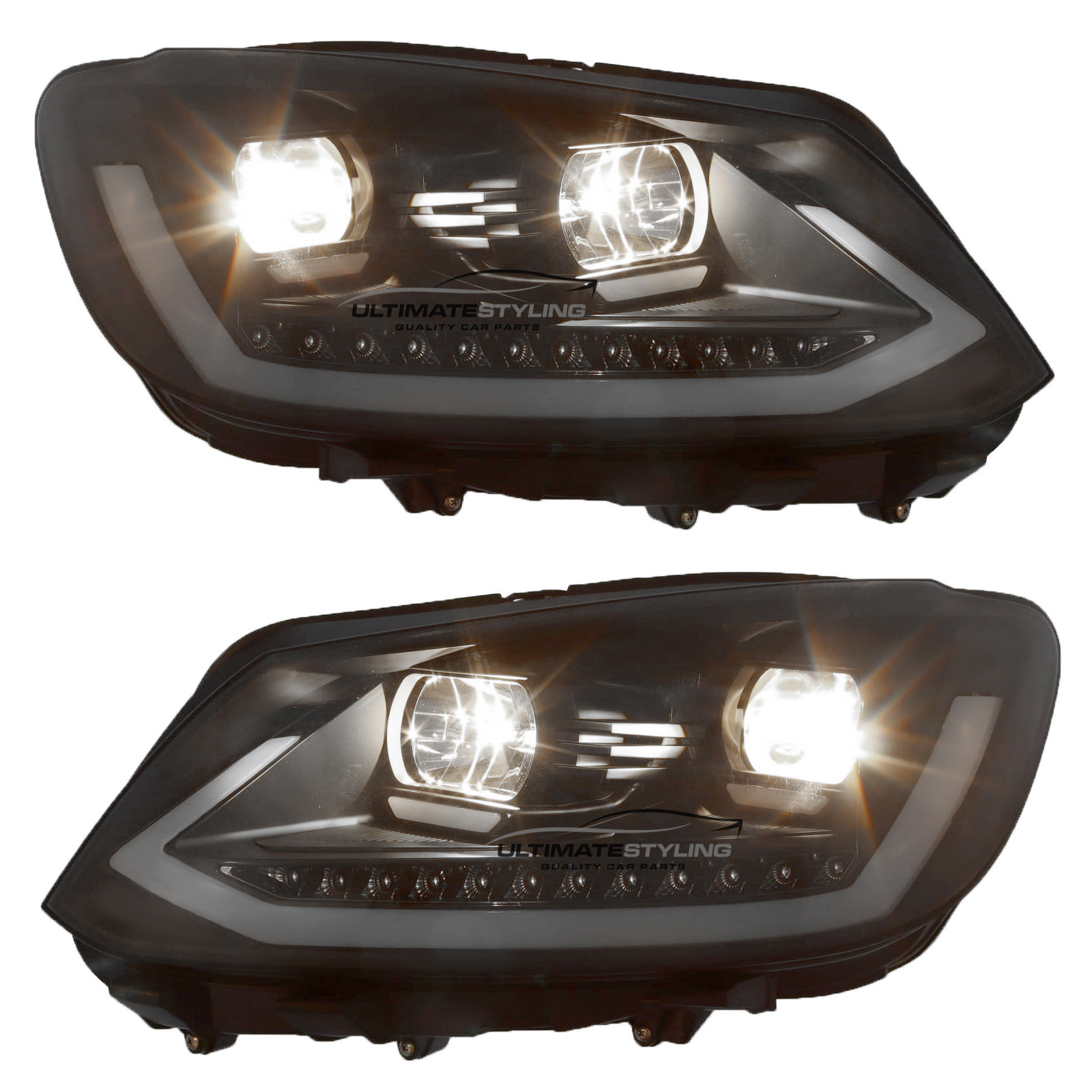 VW Caddy Mk3 / Touran 2010-2015 Upgrade Headlights Black Inner LED Lightbar DRL with LED Dynamic Sequential Indicators Projector Xenon Look