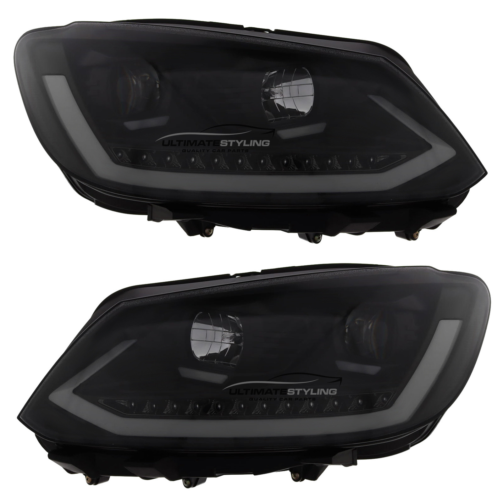 VW Caddy Mk3 / Touran 2010-2015 Upgrade Headlights Black Inner LED Lightbar DRL with LED Dynamic Sequential Indicators Projector Xenon Look