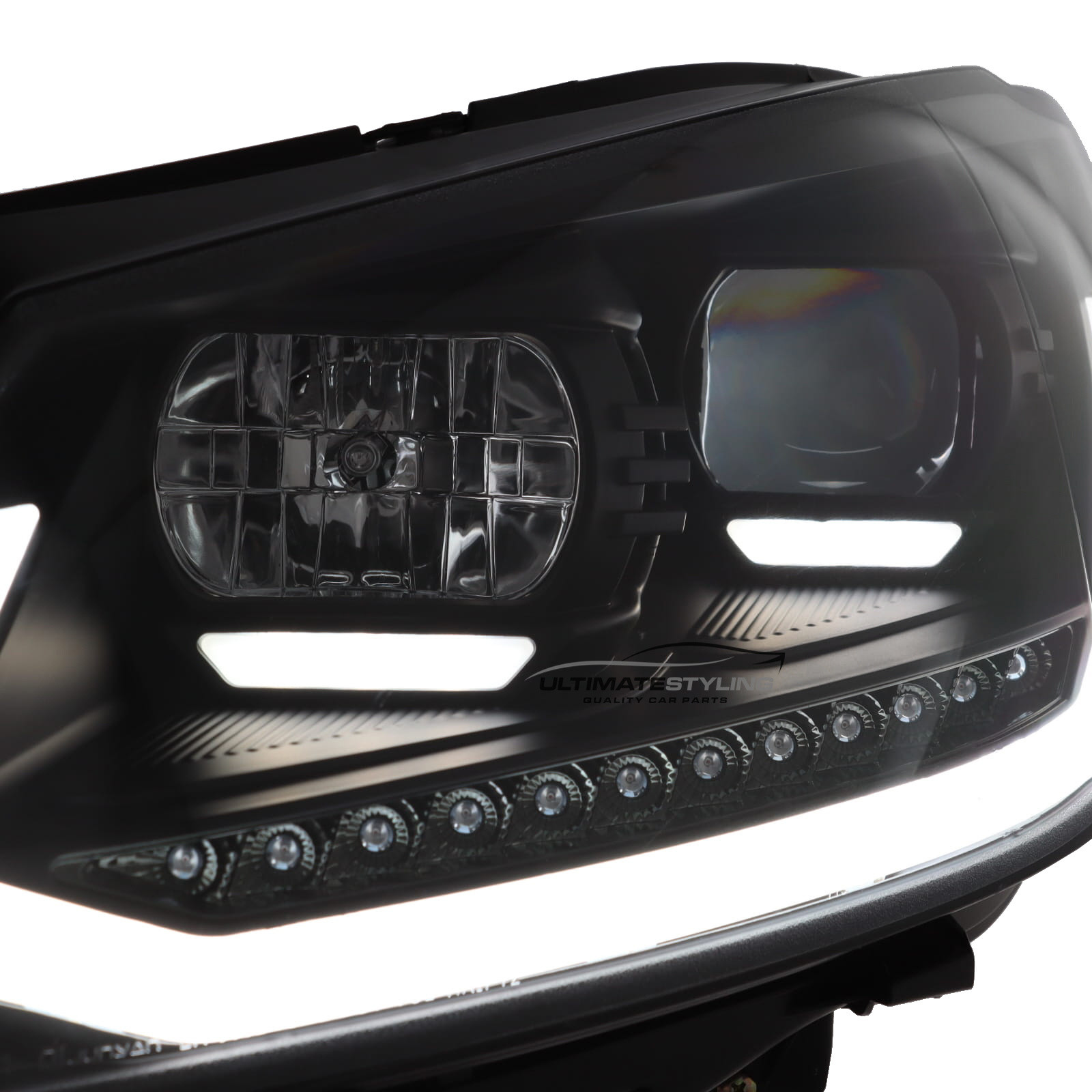 VW Caddy Mk3 / Touran 2010-2015 Upgrade Headlights Black Inner LED Lightbar DRL with LED Dynamic Sequential Indicators Projector Xenon Look
