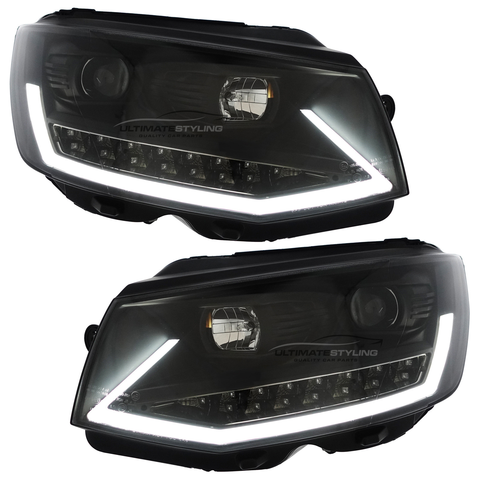 VW Transporter T6 2015-2020 Upgrade Headlights Black Inner LED Lightbar DRL with LED Dynamic Indicators Projector Xenon Look
