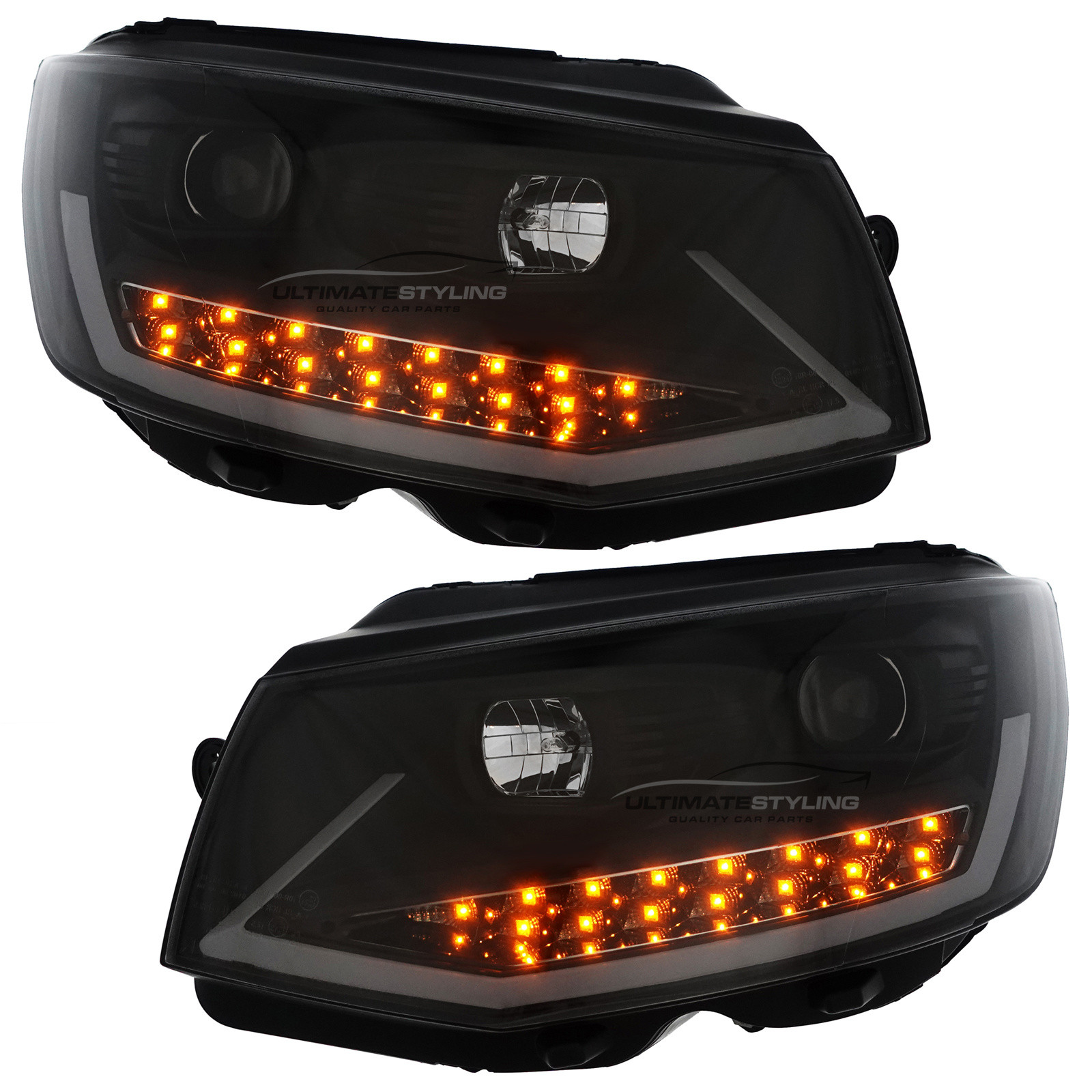 VW Transporter T6 2015-2020 Upgrade Headlights Black Inner LED Lightbar DRL with LED Dynamic Indicators Projector Xenon Look