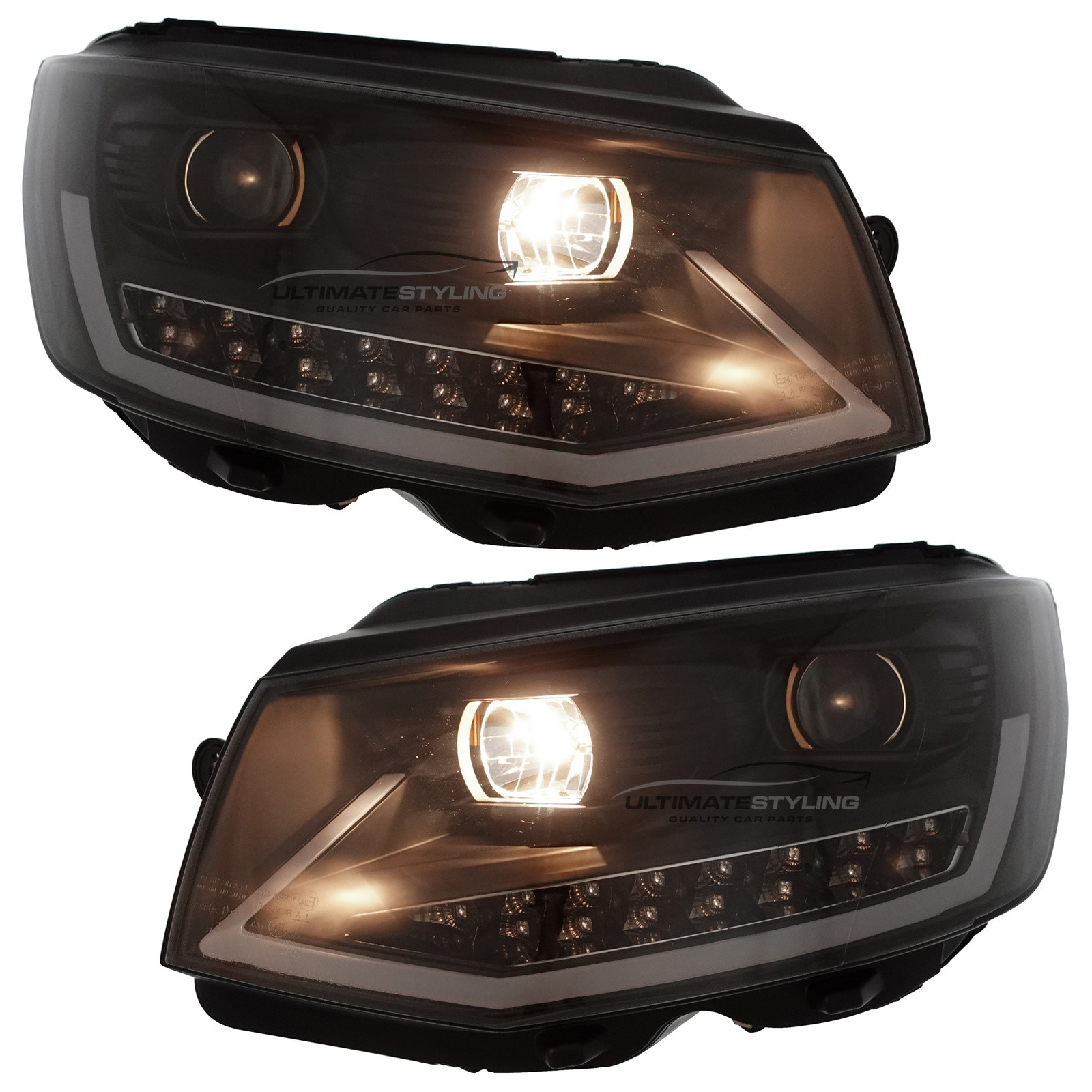 VW Transporter T6 2015-2020 Upgrade Headlights Black Inner LED Lightbar DRL with LED Dynamic Indicators Projector Xenon Look