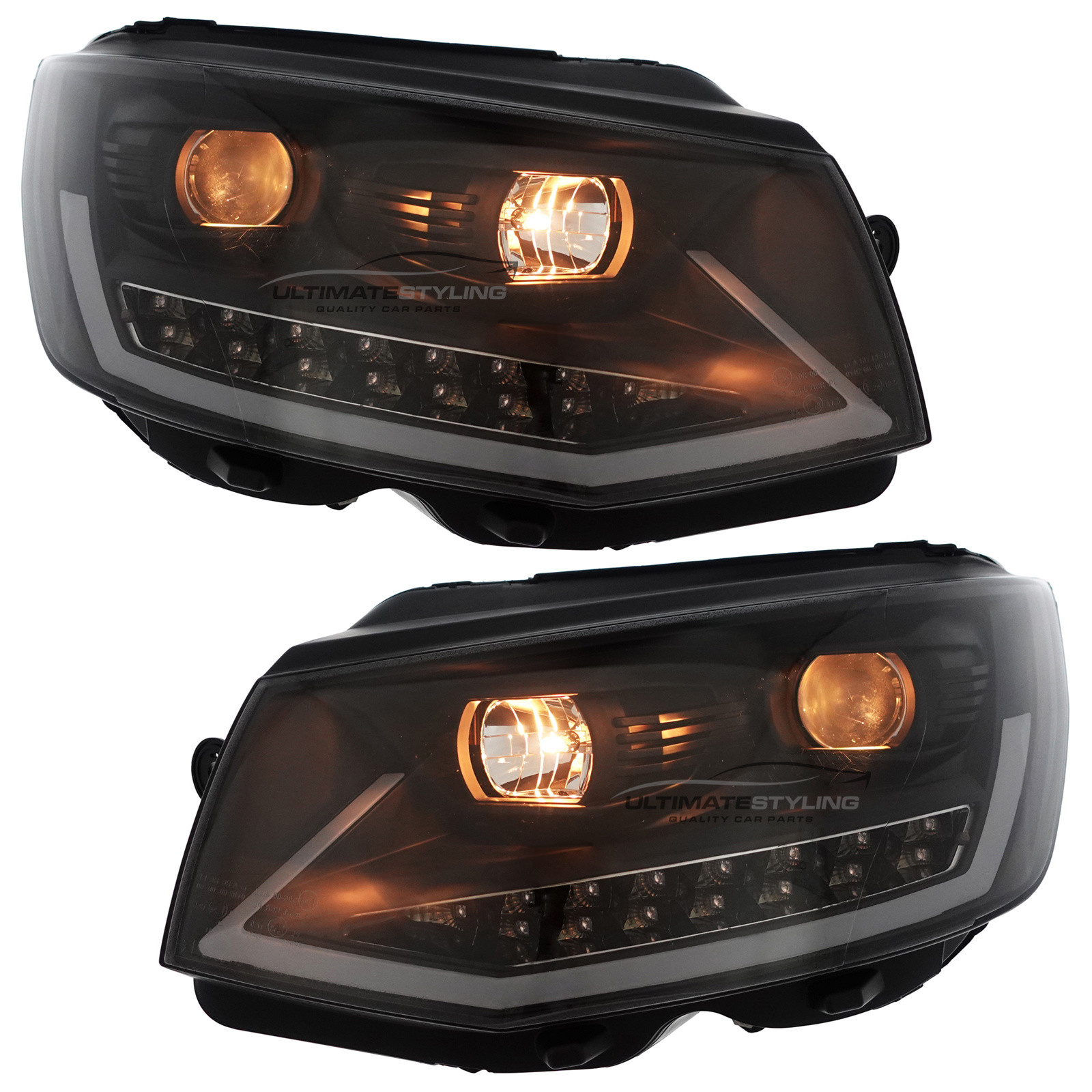 VW Transporter T6 2015-2020 Upgrade Headlights Black Inner LED Lightbar DRL with LED Dynamic Indicators Projector Xenon Look
