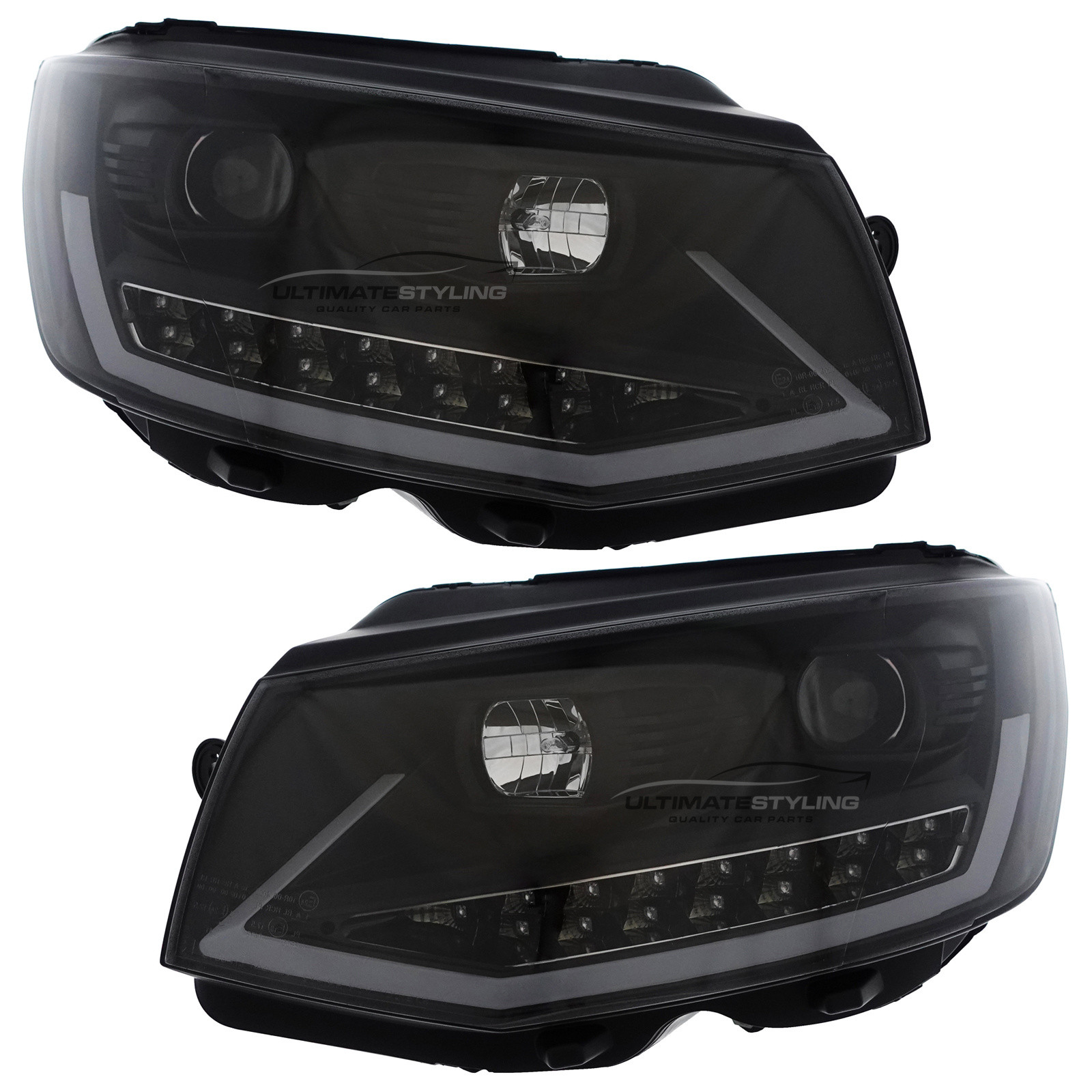 VW Transporter T6 2015-2020 Upgrade Headlights Black Inner LED Lightbar DRL with LED Dynamic Indicators Projector Xenon Look