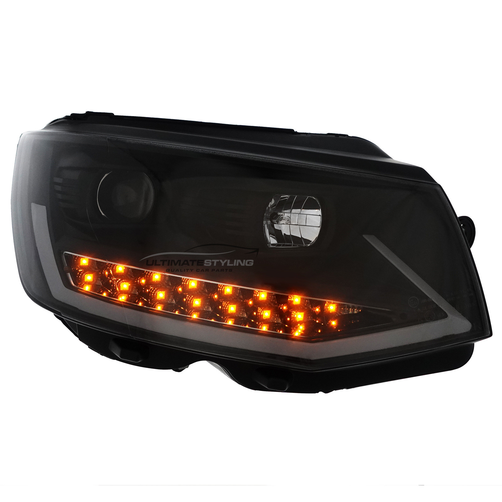 VW Transporter T6 2015-2020 Upgrade Headlights Black Inner LED Lightbar DRL with LED Dynamic Indicators Projector Xenon Look