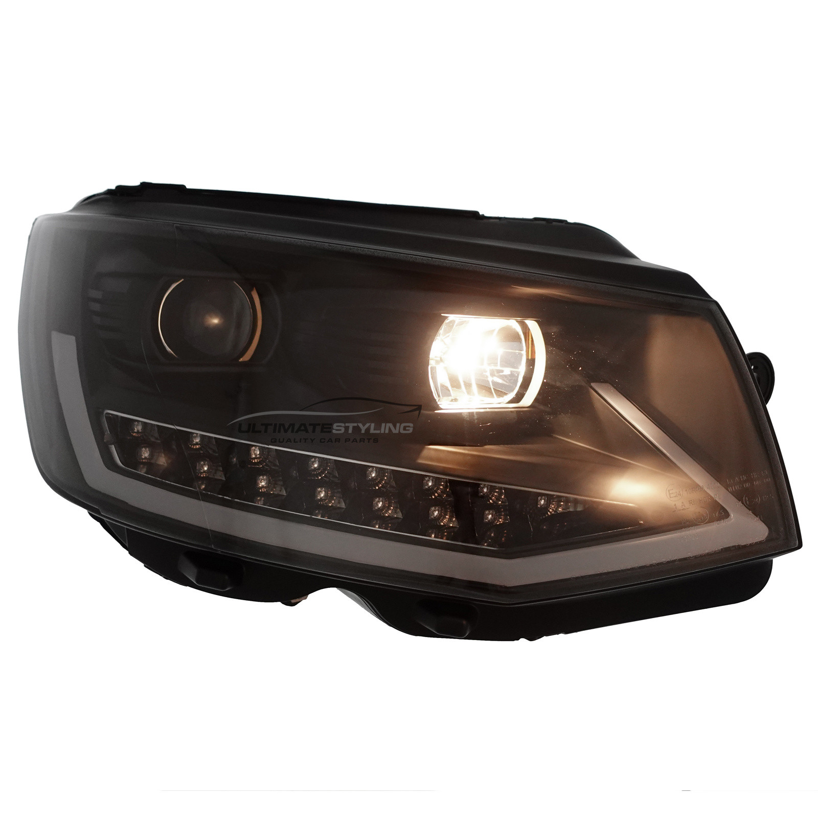 VW Transporter T6 2015-2020 Upgrade Headlights Black Inner LED Lightbar DRL with LED Dynamic Indicators Projector Xenon Look