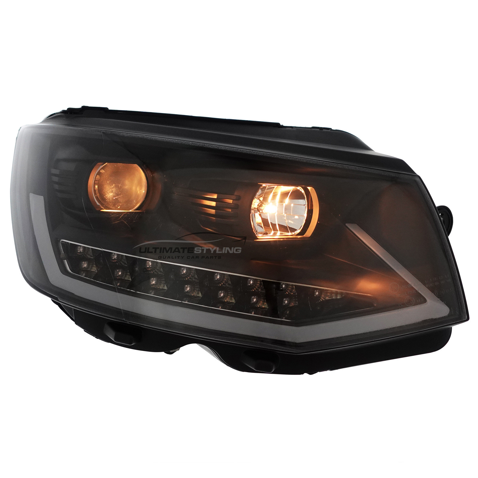 VW Transporter T6 2015-2020 Upgrade Headlights Black Inner LED Lightbar DRL with LED Dynamic Indicators Projector Xenon Look