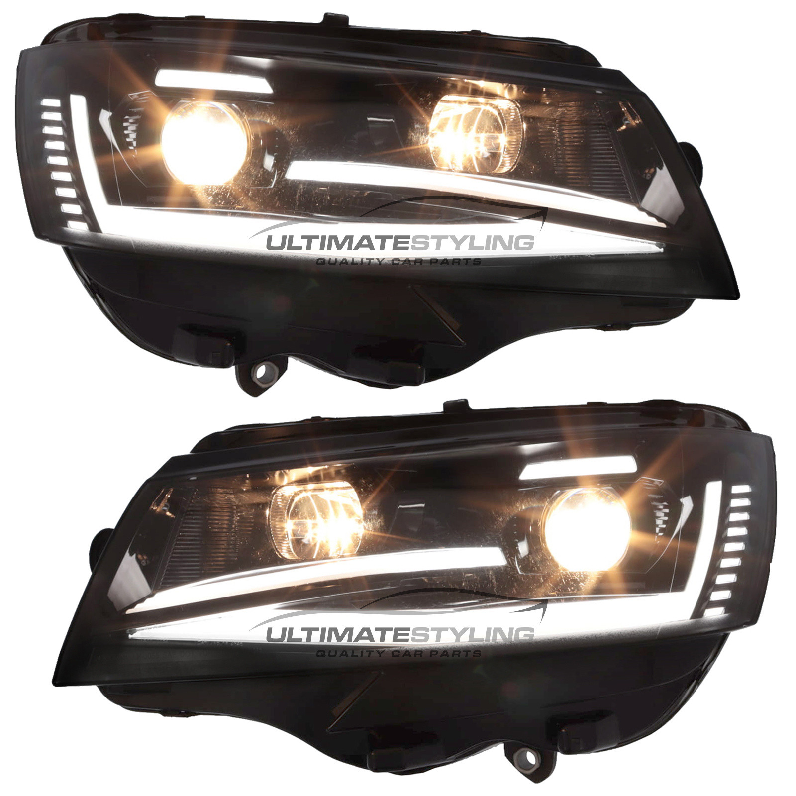 VW Transporter T6.1 2020-2024 Upgrade Headlights Black Inner LED Lightbar DRL with LED Dynamic Indicators Projector Xenon Look