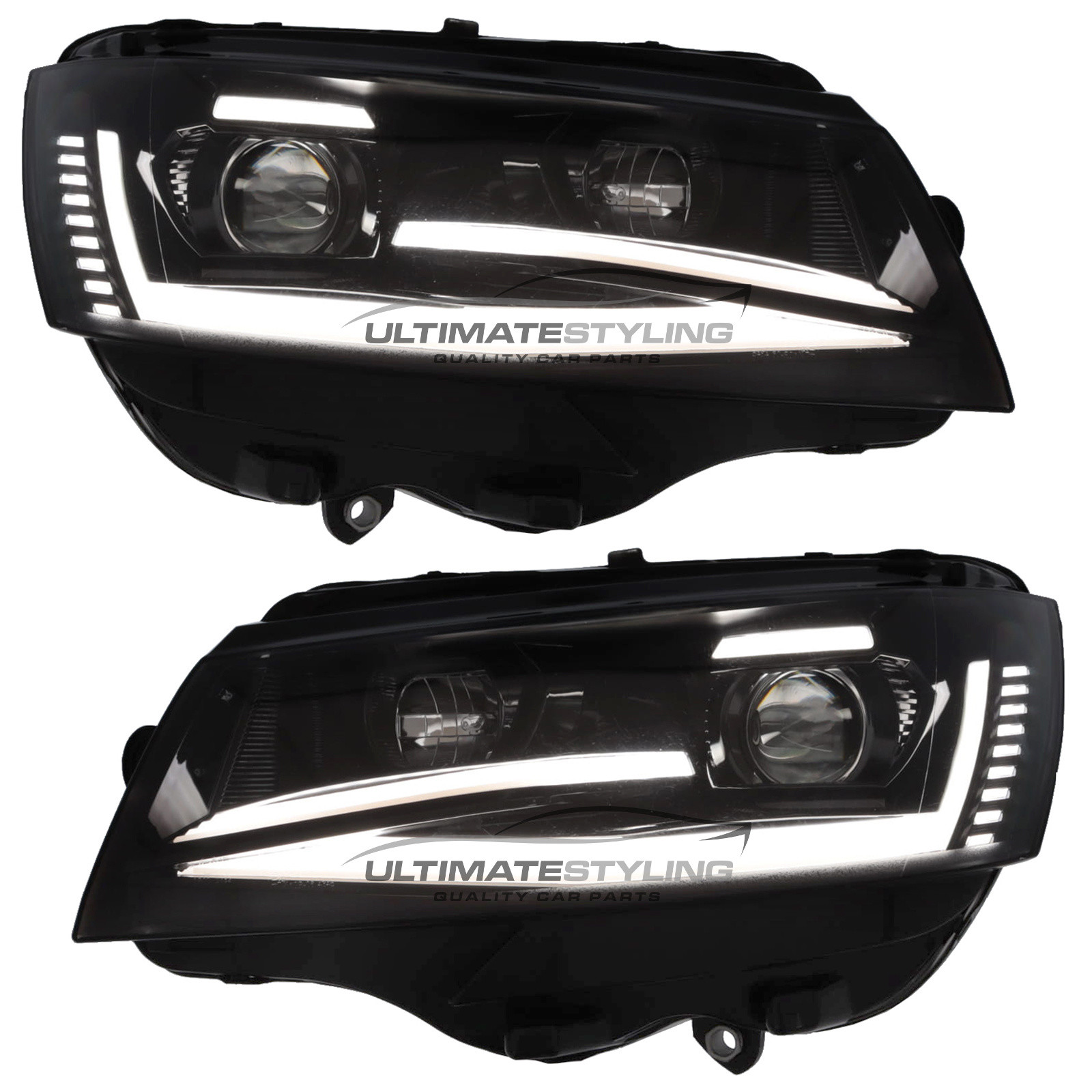 VW Transporter T6.1 2020-2024 Upgrade Headlights Black Inner LED Lightbar DRL with LED Dynamic Indicators Projector Xenon Look