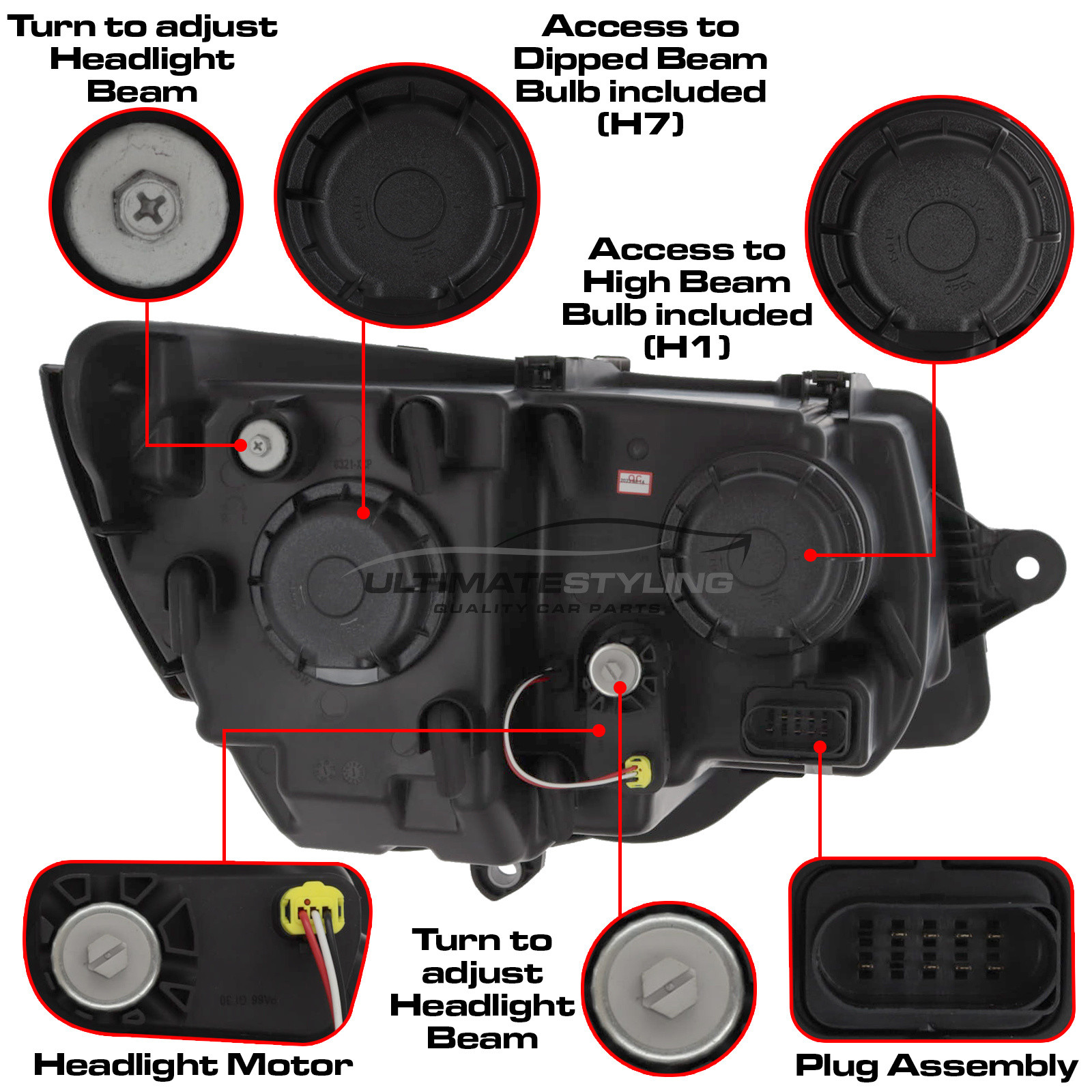 VW Transporter T6.1 2020-2024 Upgrade Headlights Black Inner LED Lightbar DRL with LED Dynamic Indicators Projector Xenon Look