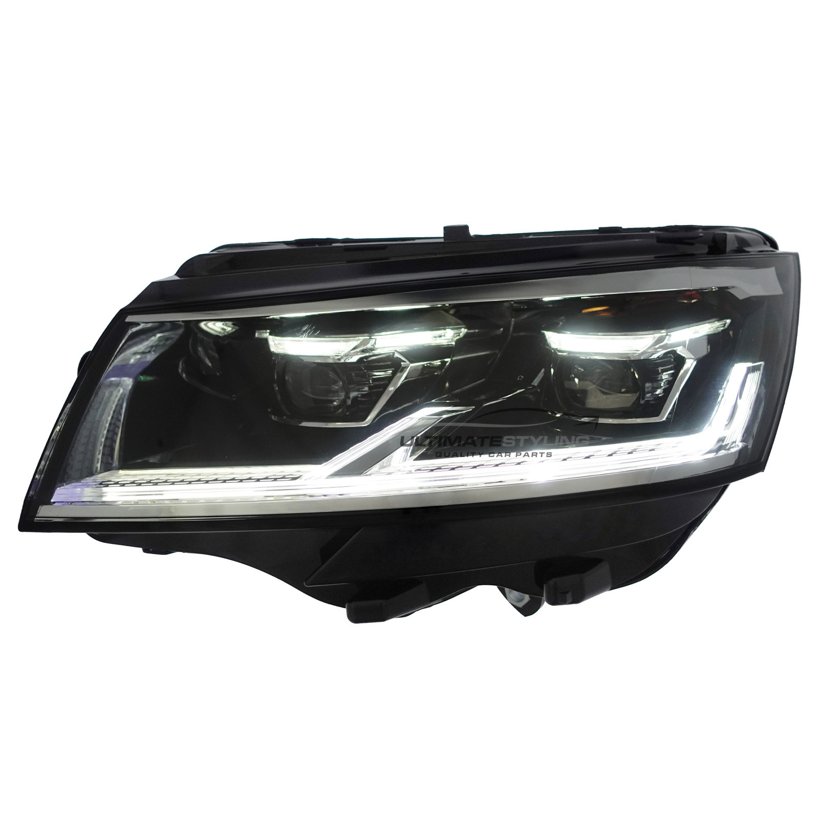 VW Transporter T6.1 2020-2024 Upgrade Headlights Black and Chrome Inner FULL LED Lightbar DRL with LED Indicators (T6.1 factory LED Headlight Look)