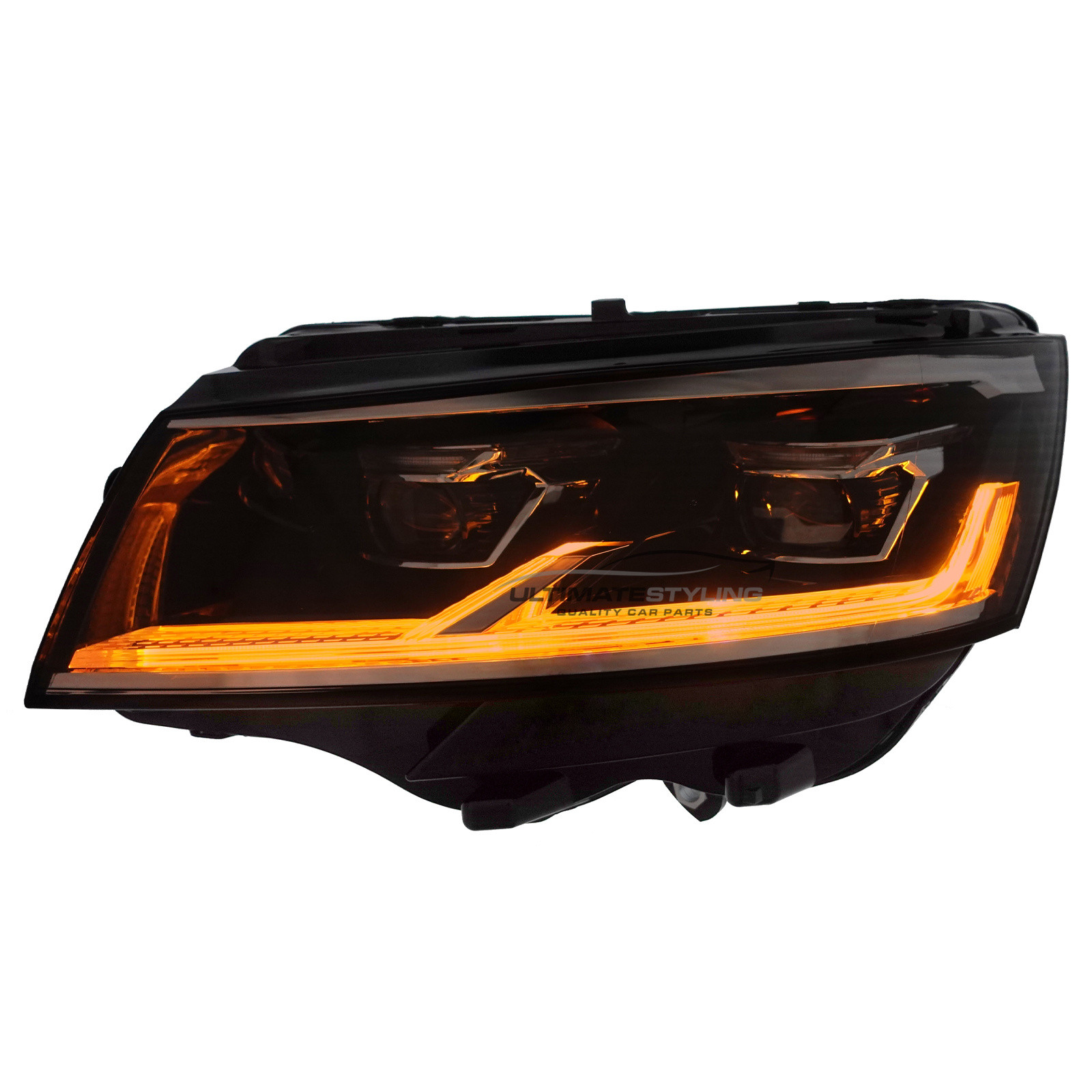 VW Transporter T6.1 2020-2024 Upgrade Headlights Black and Chrome Inner FULL LED Lightbar DRL with LED Indicators (T6.1 factory LED Headlight Look)