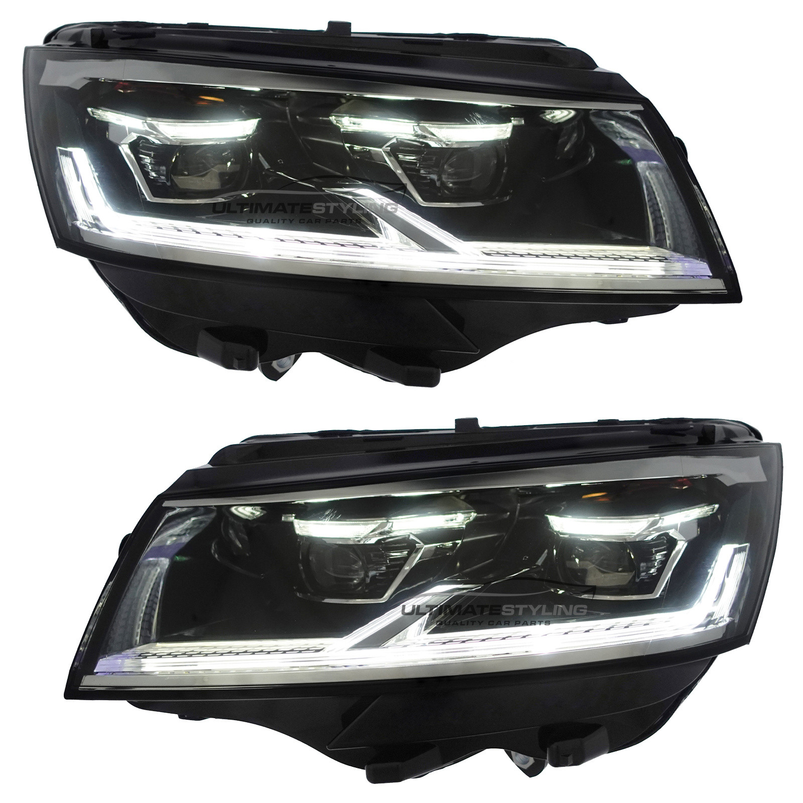 VW Transporter T6.1 2020-2024 Upgrade Headlights Black and Chrome Inner FULL LED Lightbar DRL with LED Indicators (T6.1 factory LED Headlight Look)