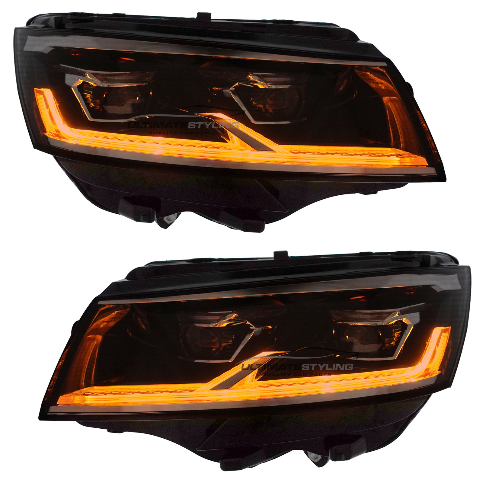 VW Transporter T6.1 2020-2024 Upgrade Headlights Black and Chrome Inner FULL LED Lightbar DRL with LED Indicators (T6.1 factory LED Headlight Look)