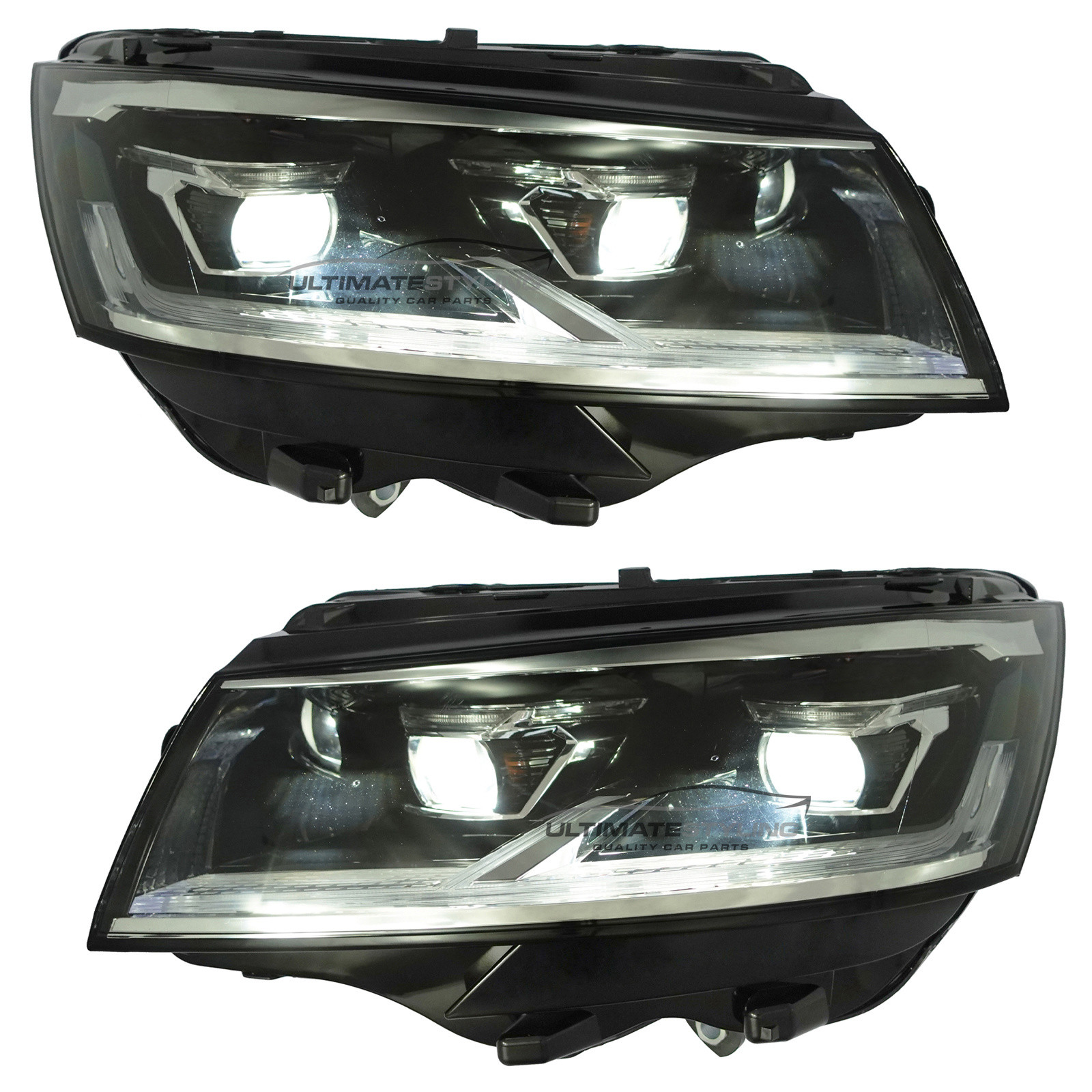 VW Transporter T6.1 2020-2024 Upgrade Headlights Black and Chrome Inner FULL LED Lightbar DRL with LED Indicators (T6.1 factory LED Headlight Look)