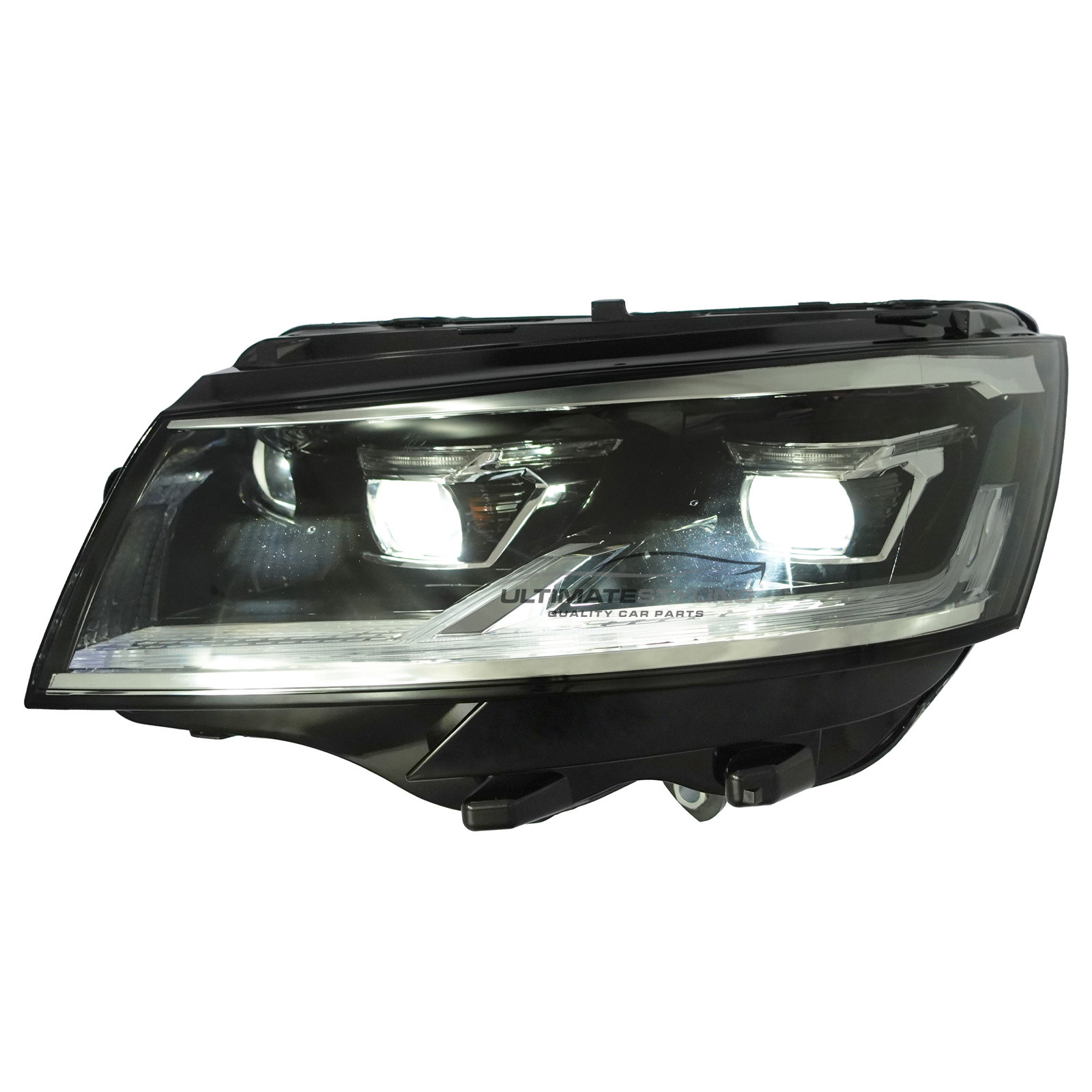 VW Transporter T6.1 2020-2024 Upgrade Headlights Black and Chrome Inner FULL LED Lightbar DRL with LED Indicators (T6.1 factory LED Headlight Look)