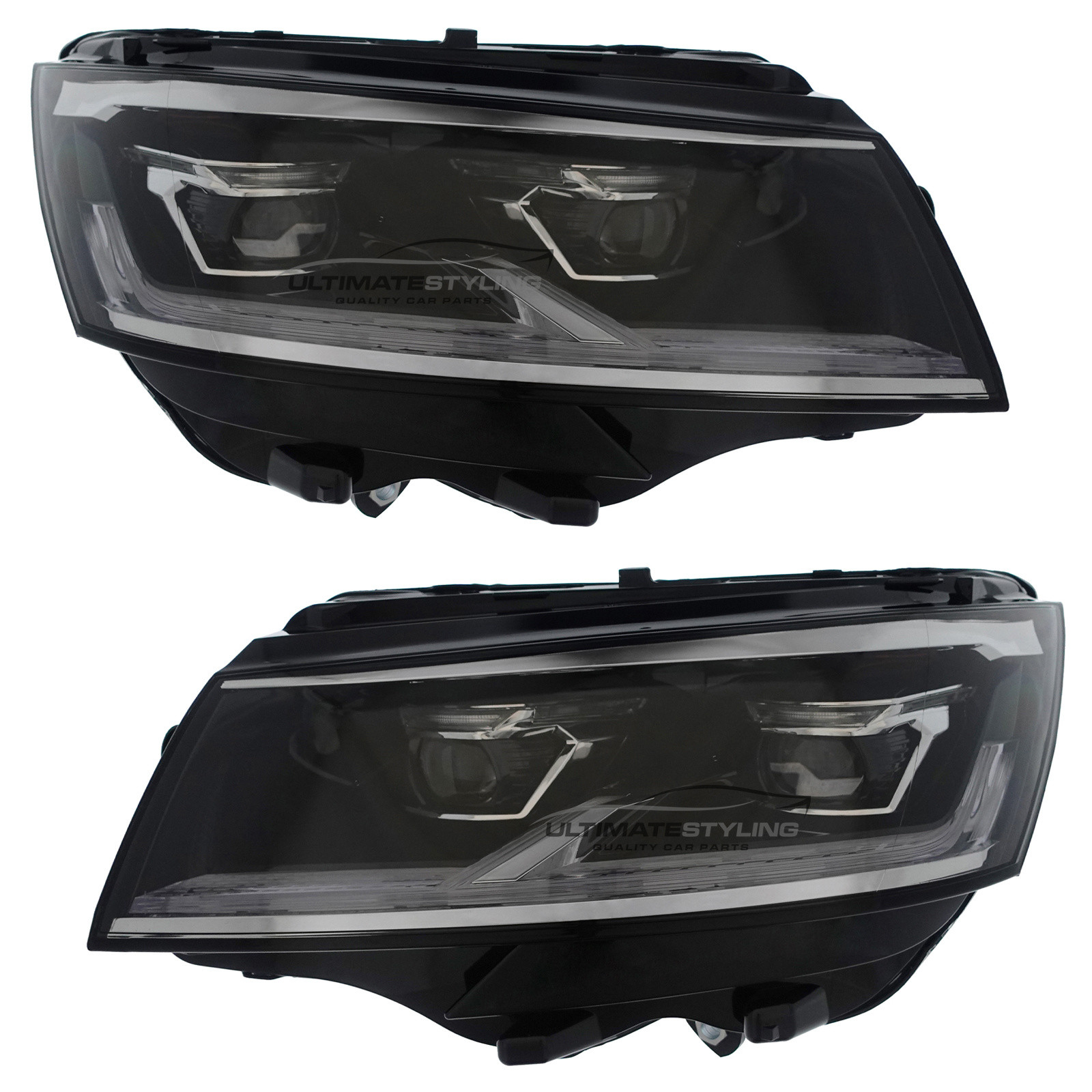 VW Transporter T6.1 2020-2024 Upgrade Headlights Black and Chrome Inner FULL LED Lightbar DRL with LED Indicators (T6.1 factory LED Headlight Look)