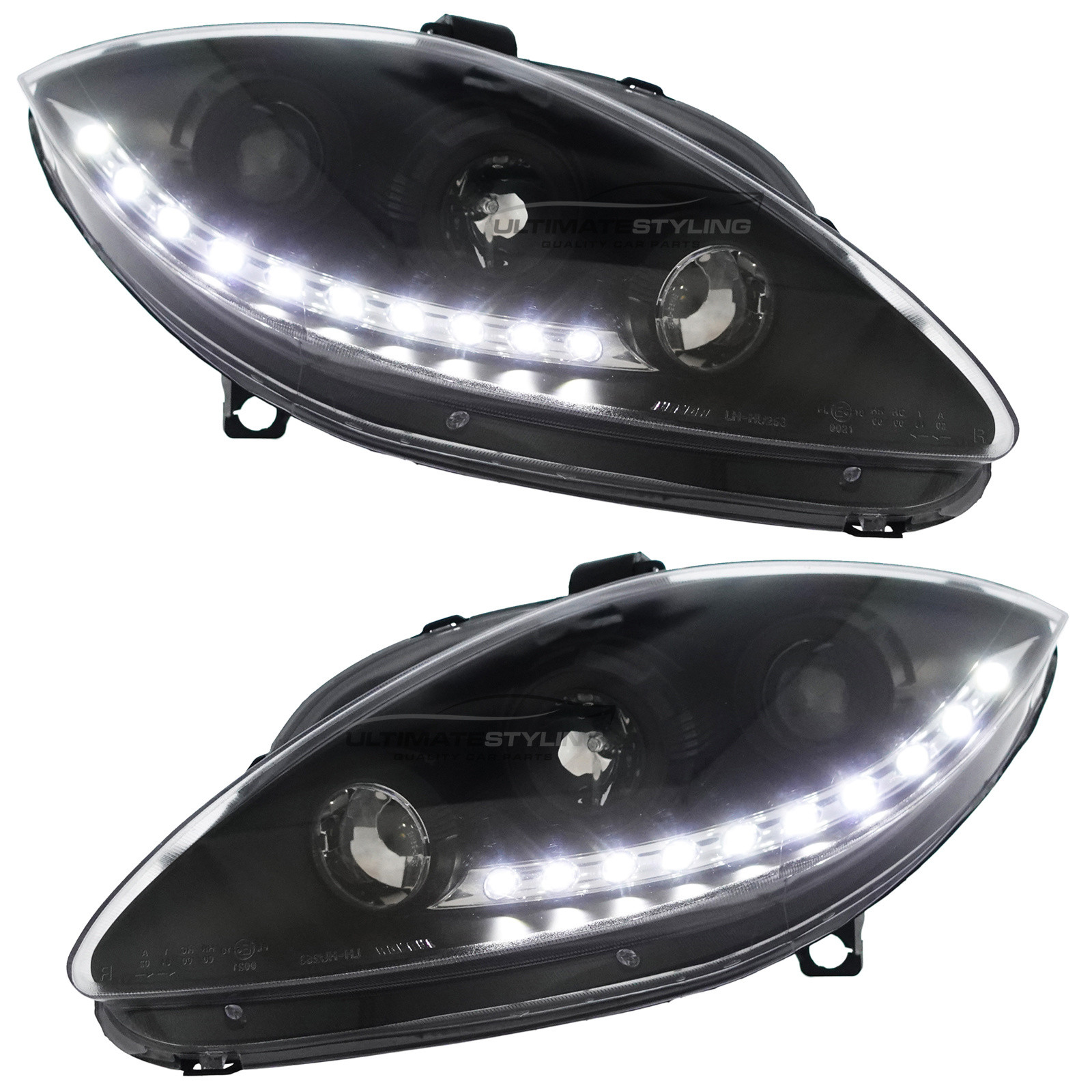 Seat Leon Mk2 2005-2009 Upgrade Headlights Black Inner LED DRL Projector Xenon Look