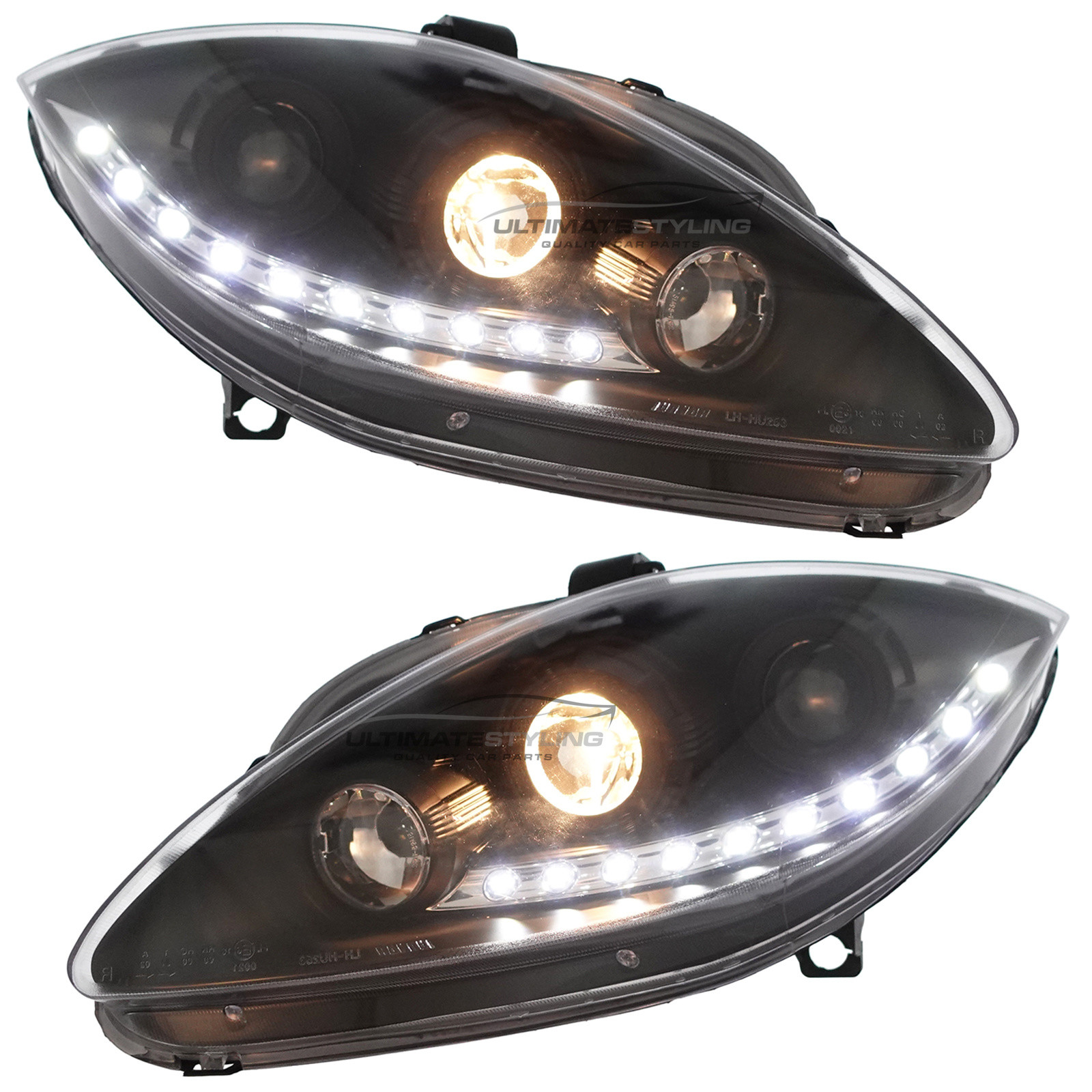 Seat Leon Mk2 2005-2009 Upgrade Headlights Black Inner LED DRL Projector Xenon Look