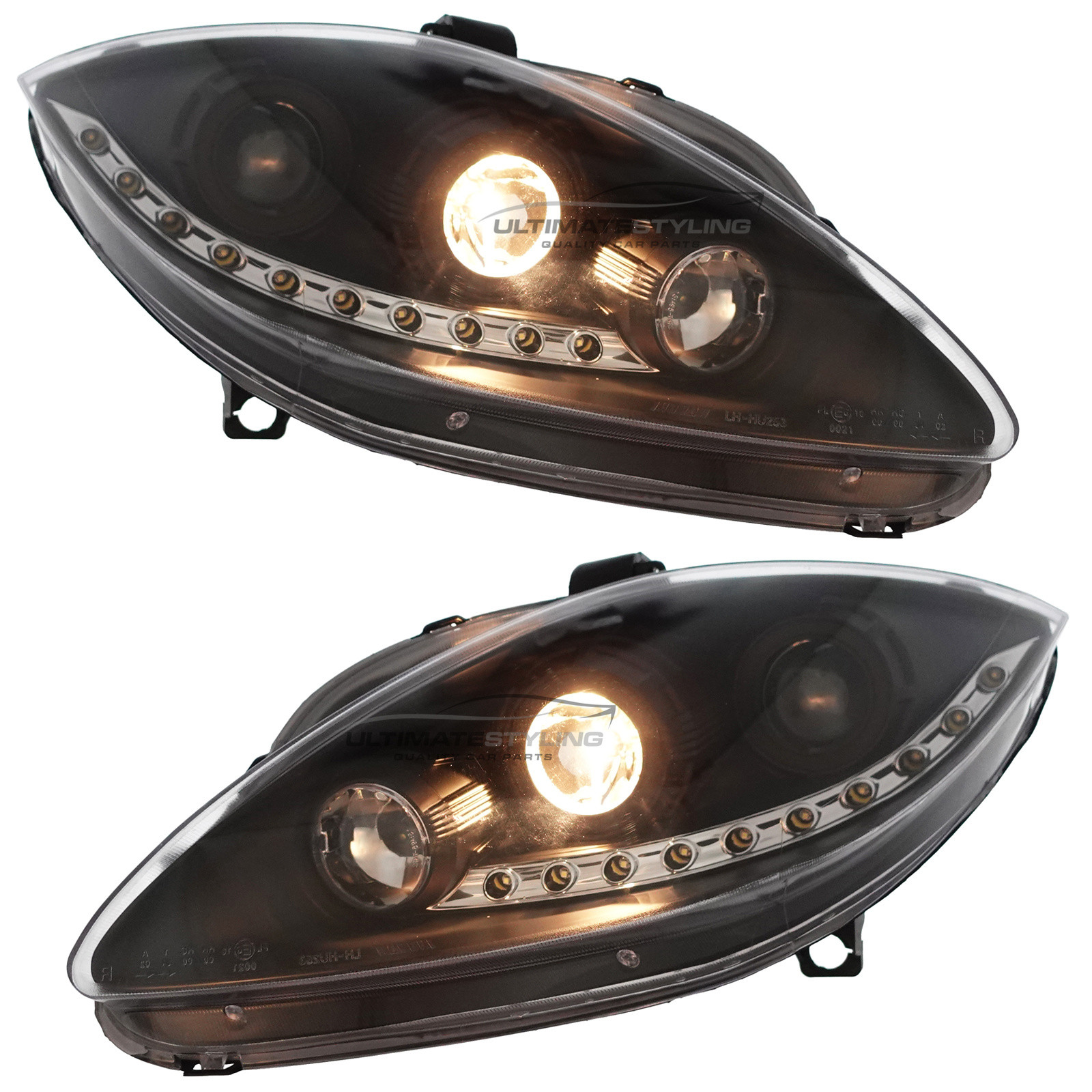 Seat Leon Mk2 2005-2009 Upgrade Headlights Black Inner LED DRL Projector Xenon Look