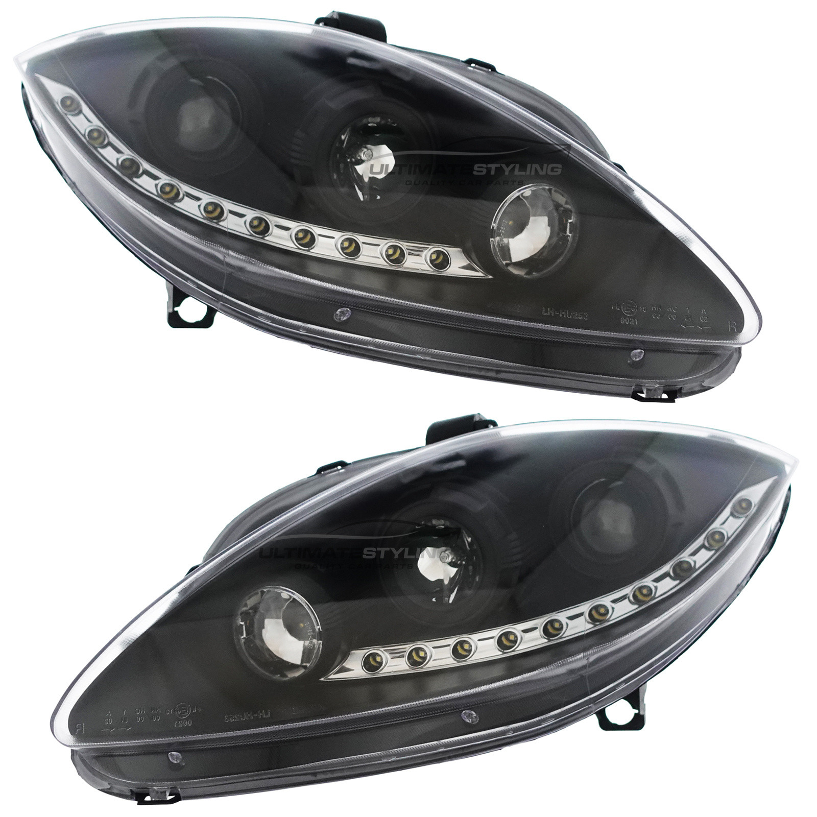 Seat Leon Mk2 2005-2009 Upgrade Headlights Black Inner LED DRL Projector Xenon Look