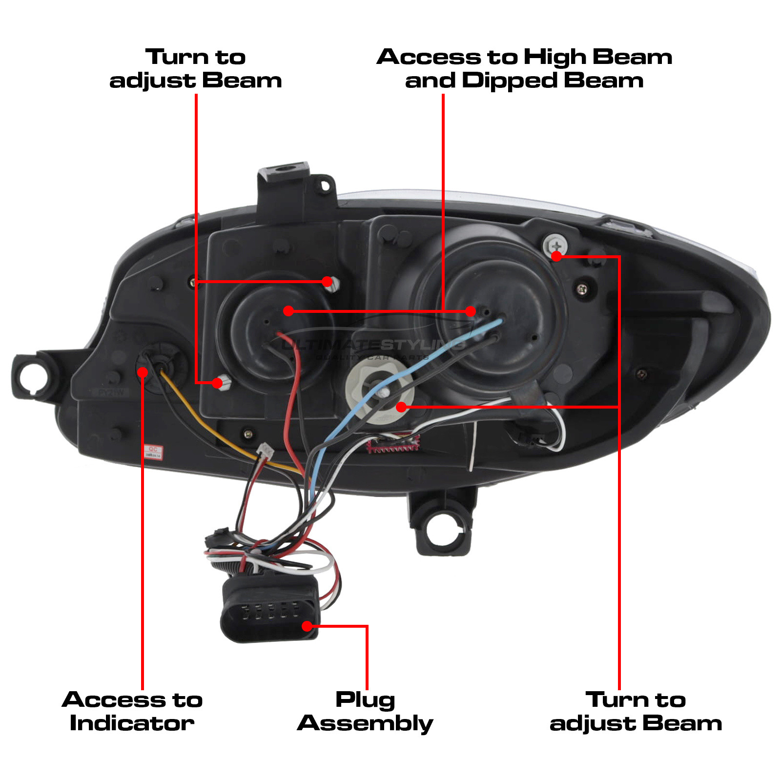 Seat Leon Mk2 2005-2009 Upgrade Headlights Black Inner LED DRL Projector Xenon Look