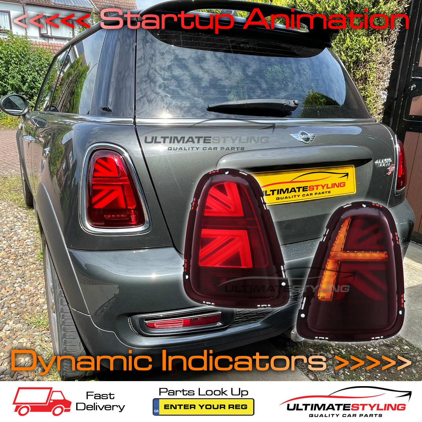 BMW Mini R55 R56 R57 (GEN 2) 2006-2014 Red LED Union Jack Flag Upgrade Rear Tail Lights Sequential Indicators Pair