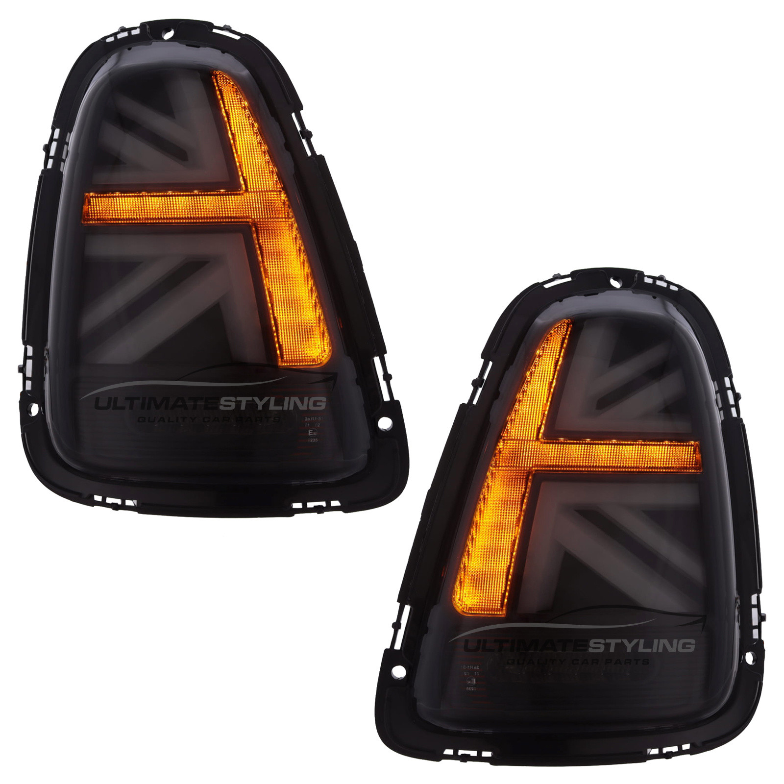 BMW Mini R55 R56 R57 (GEN 2) 2006-2014 Smoked LED Union Jack Flag Upgrade Rear Tail Lights Sequential Indicators Pair