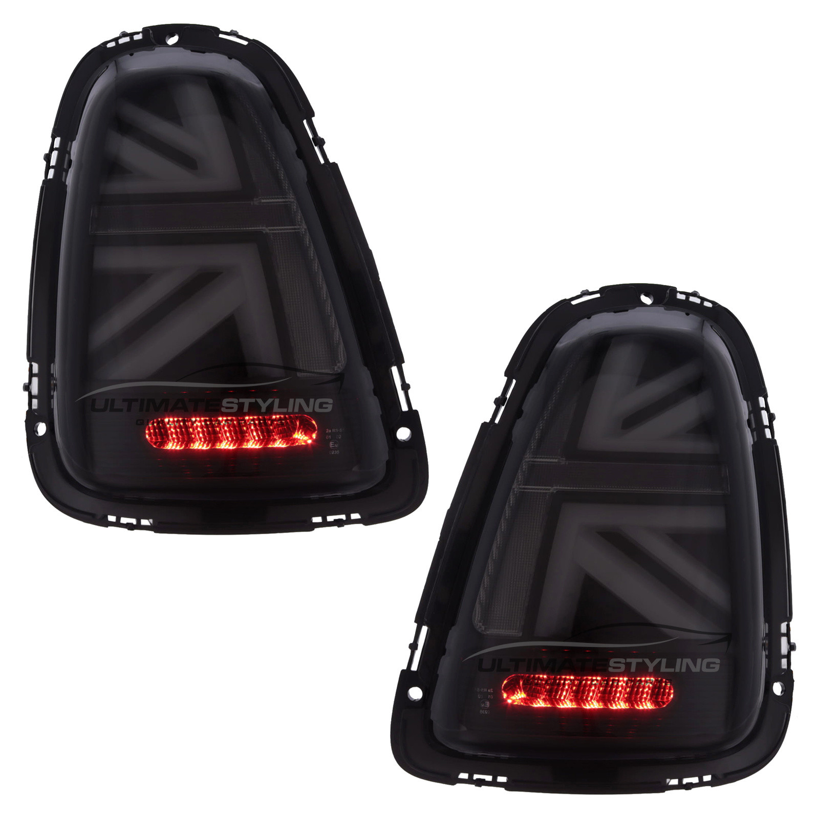 BMW Mini R55 R56 R57 (GEN 2) 2006-2014 Smoked LED Union Jack Flag Upgrade Rear Tail Lights Sequential Indicators Pair