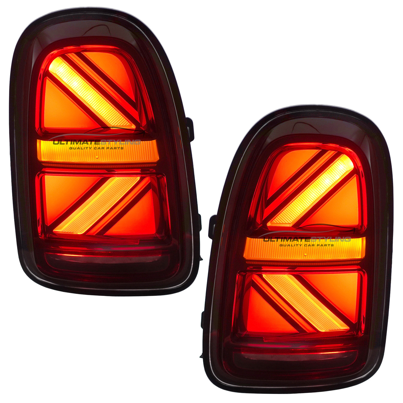 Mini F60 Countryman 2016-2024 - Upgrade LED Rear Tail Lights - Union Jack Style - Red Lens - Dynamic Sequential LED Indicators (Progressive) Pair