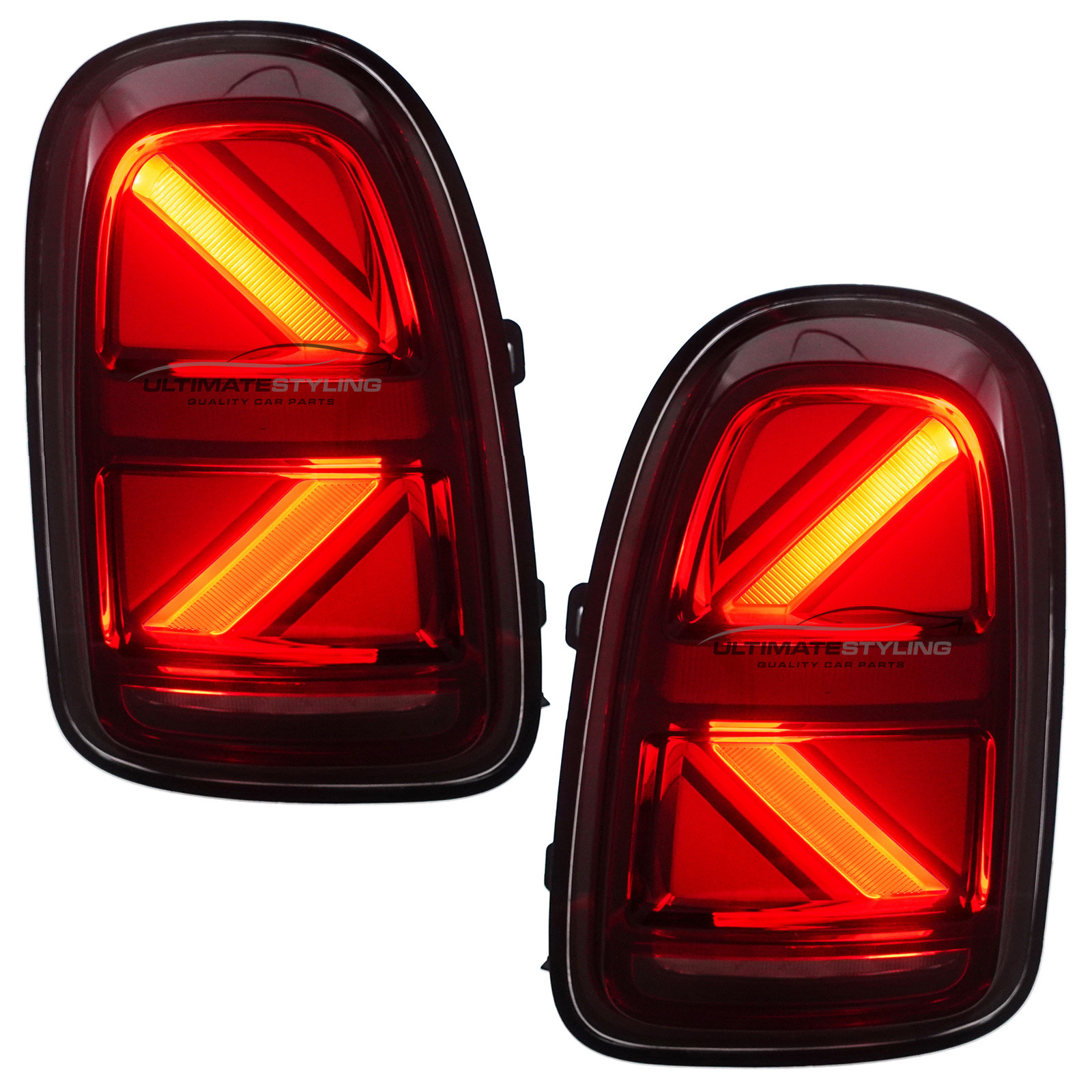 Mini F60 Countryman 2016-2024 - Upgrade LED Rear Tail Lights - Union Jack Style - Red Lens - Dynamic Sequential LED Indicators (Progressive) Pair