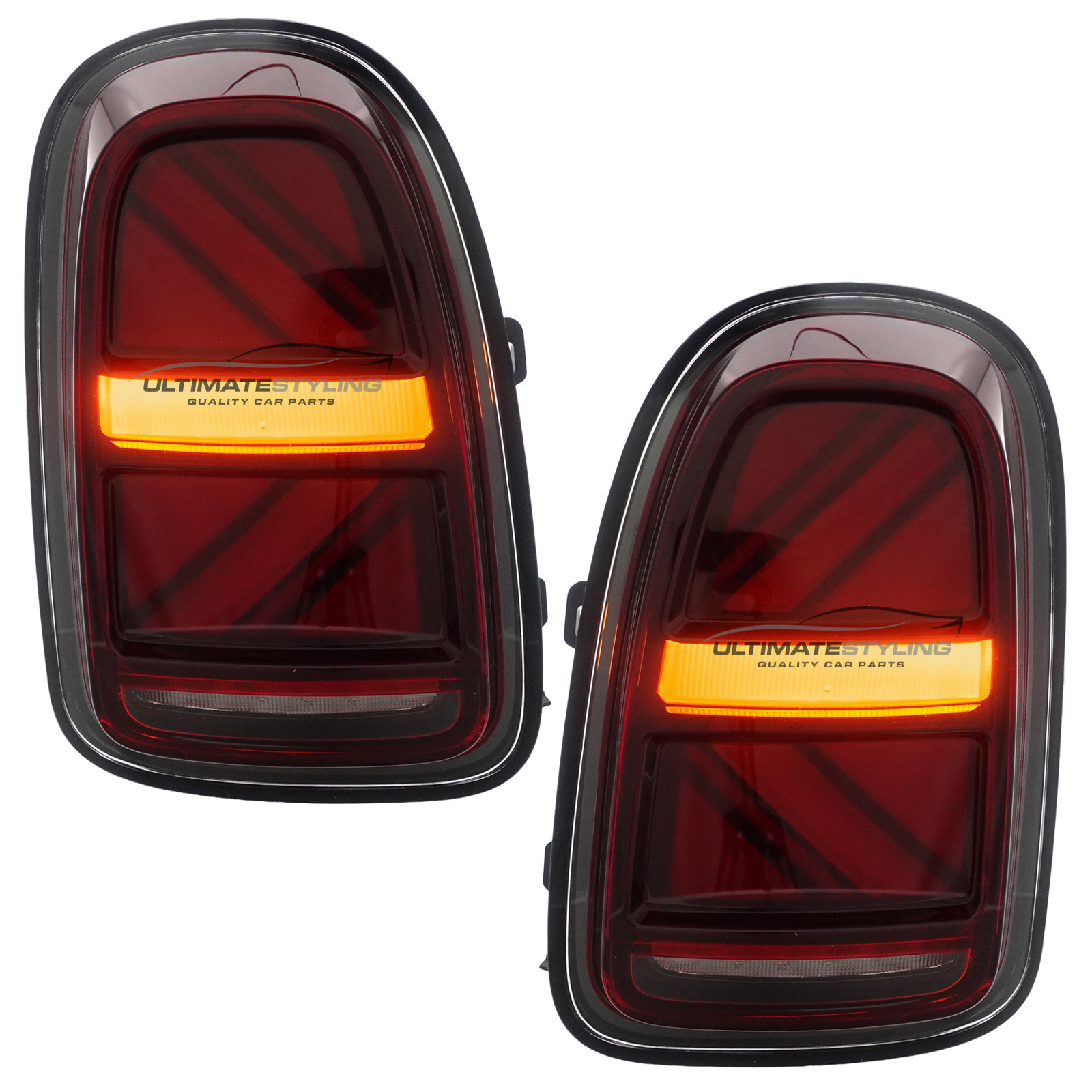 Mini F60 Countryman 2016-2024 - Upgrade LED Rear Tail Lights - Union Jack Style - Red Lens - Dynamic Sequential LED Indicators (Progressive) Pair