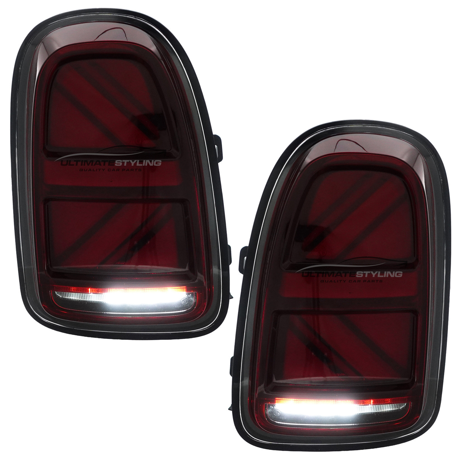 Mini F60 Countryman 2016-2024 - Upgrade LED Rear Tail Lights - Union Jack Style - Red Lens - Dynamic Sequential LED Indicators (Progressive) Pair