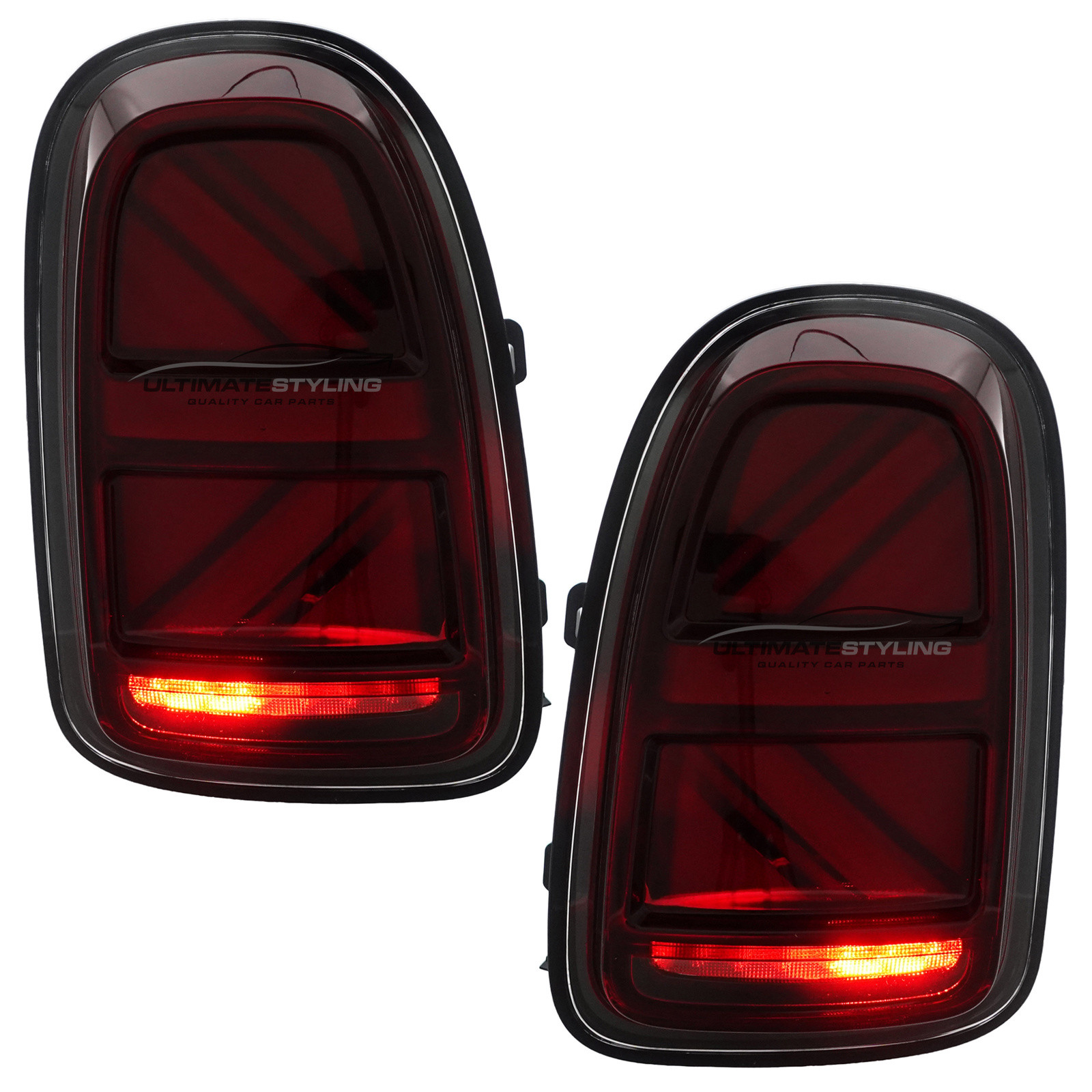 Mini F60 Countryman 2016-2024 - Upgrade LED Rear Tail Lights - Union Jack Style - Red Lens - Dynamic Sequential LED Indicators (Progressive) Pair