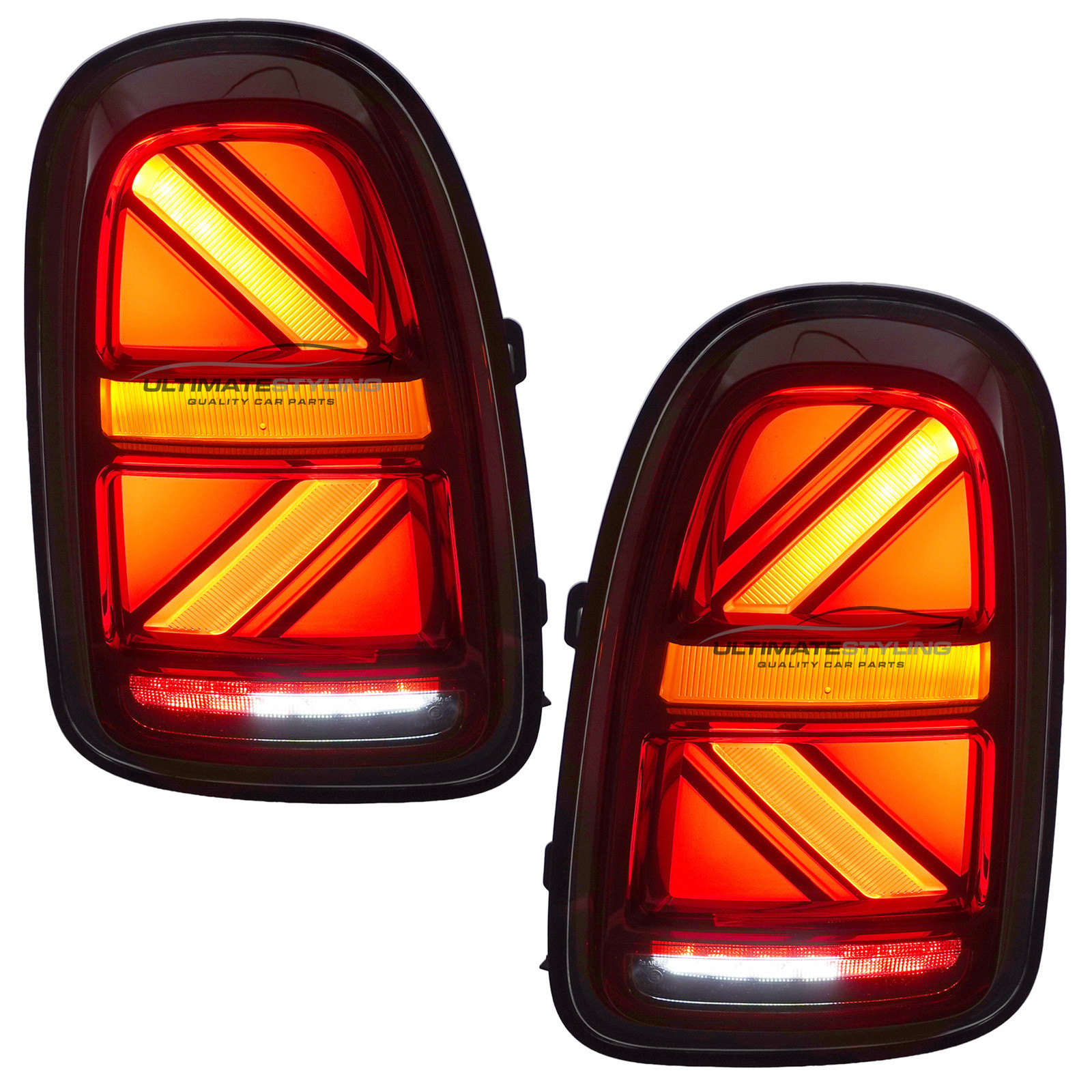 Mini F60 Countryman 2016-2024 - Upgrade LED Rear Tail Lights - Union Jack Style - Red Lens - Dynamic Sequential LED Indicators (Progressive) Pair