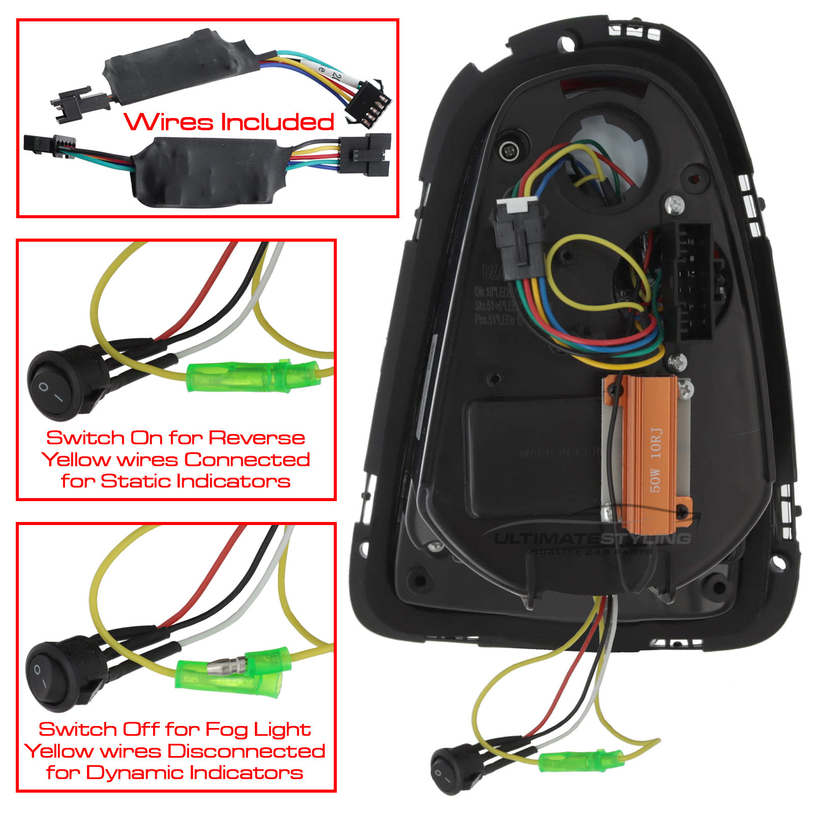 Mini R56 2008-2016 / R57 2009-2016 / R58 2011-2016 - Performance Rear / Tail Lights - LED Style - Dynamic Indicators - Red & Smoked Lens - Pair (LH + RH)