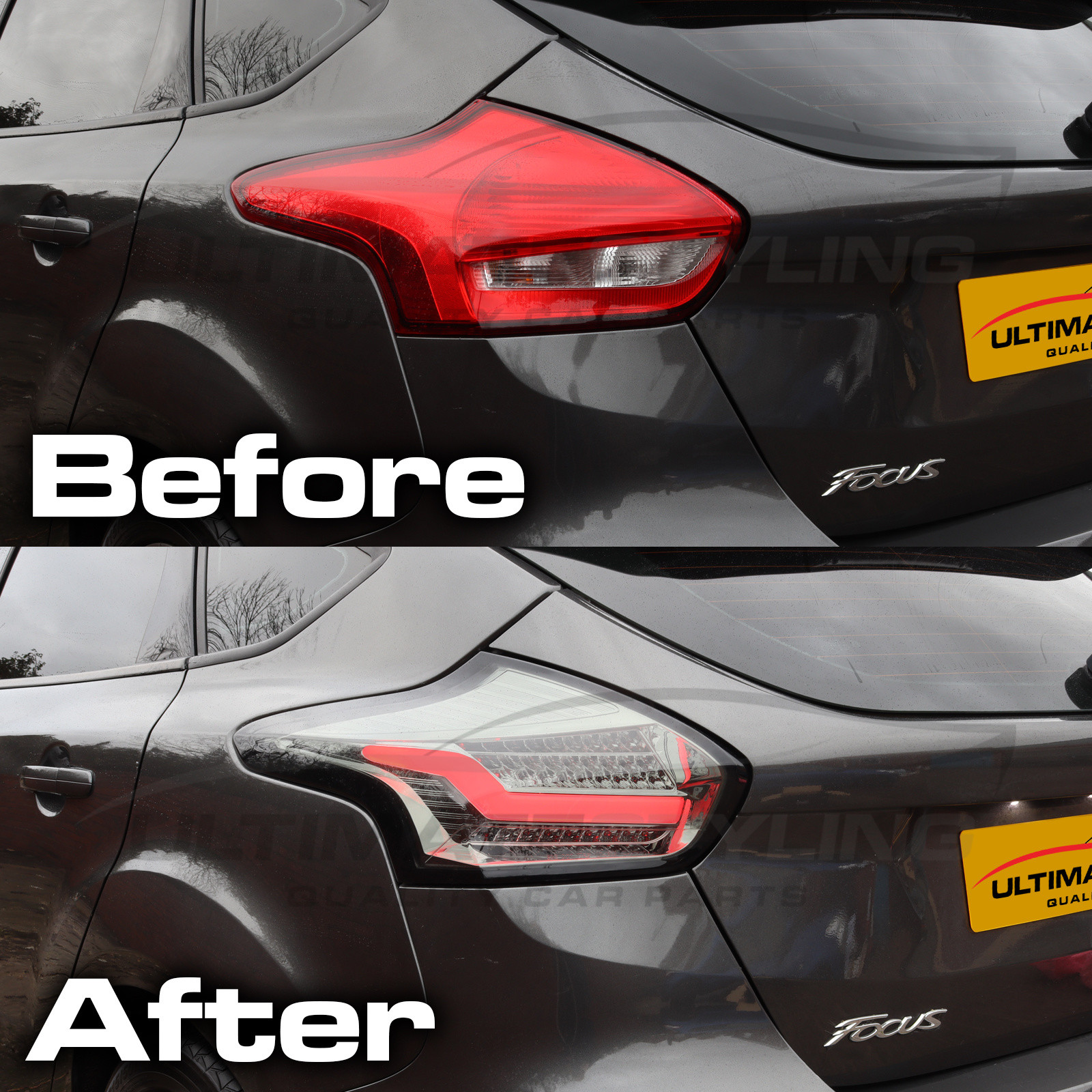 Ford Focus Mk3 Hatchback 2014-2018 Smoked LED Upgrade Light Bar Rear Tail Lights Pair