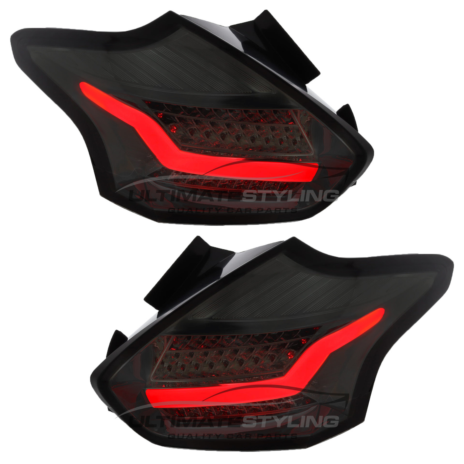 Ford Focus Mk3 Hatchback 2014-2018 Smoked LED Upgrade Light Bar Rear Tail Lights Pair