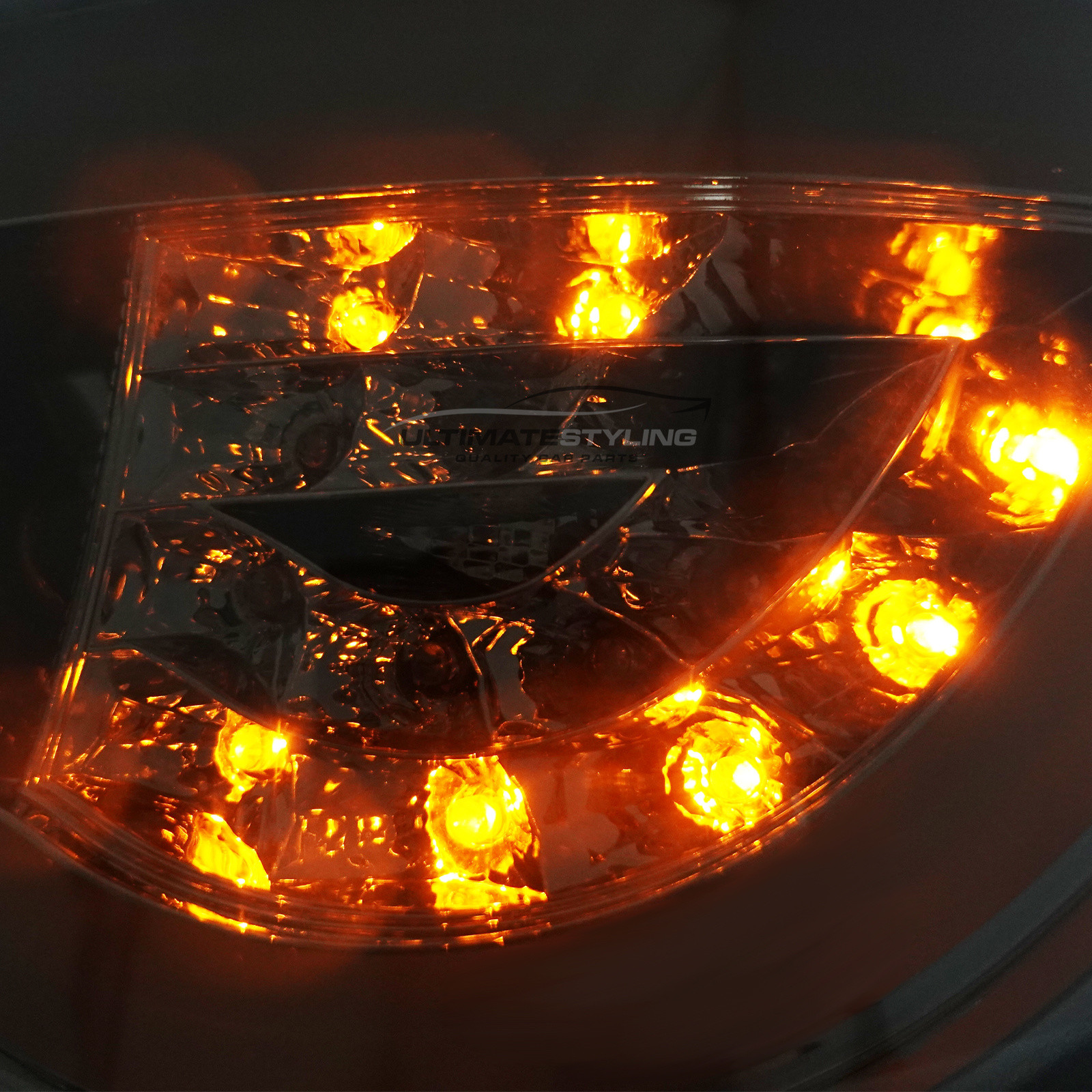 Seat Ibiza 2008-2012 - Smoked Performance Rear Lights - Smoked Lens With Chrome Inner - LED Light Bars - LED Indicators - With Bulbs & Bulb Holders